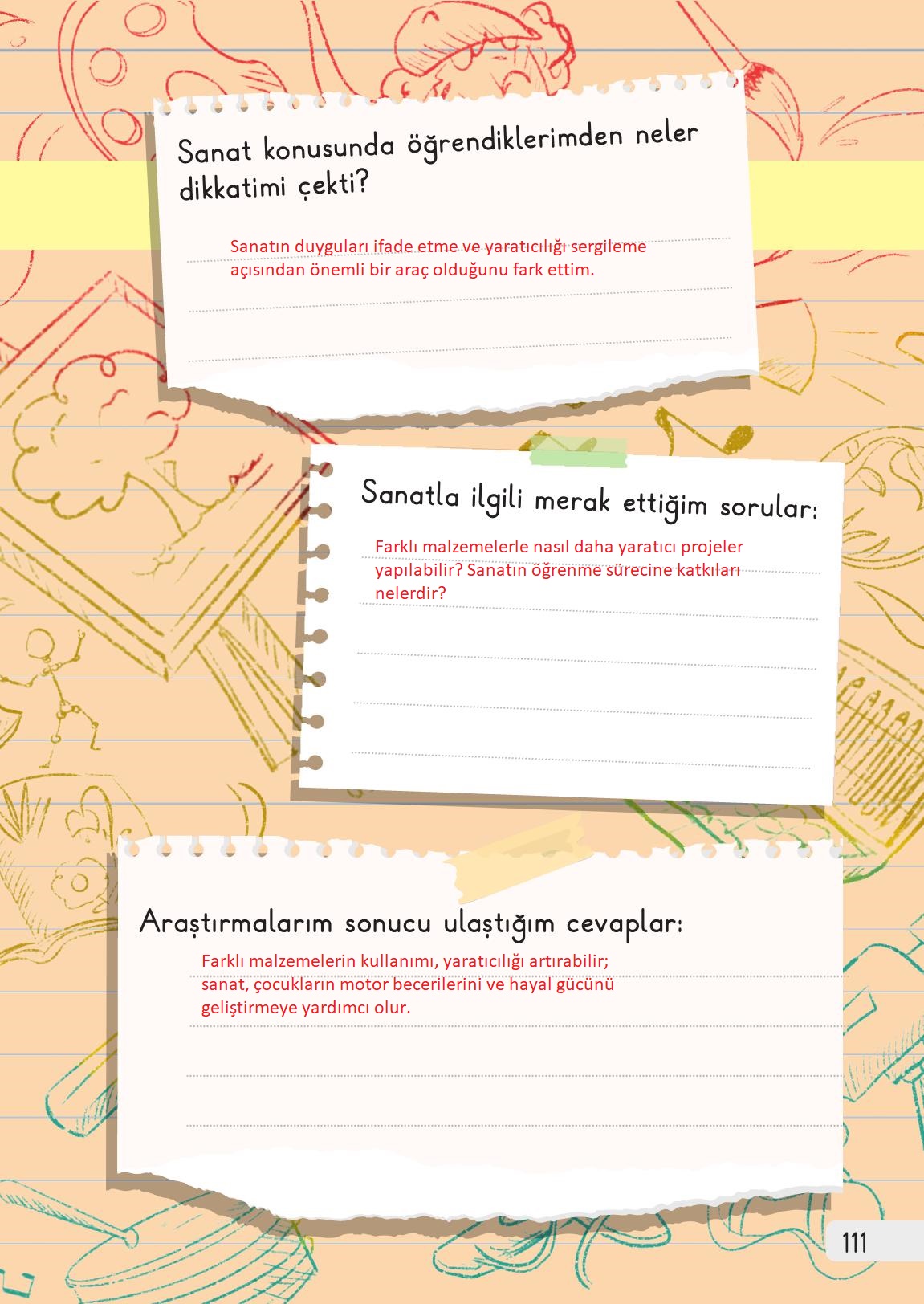 1. Sınıf Meb Yayınları Hayat Bilgisi 2. Kitap Ders Kitabı Sayfa 111 Cevapları