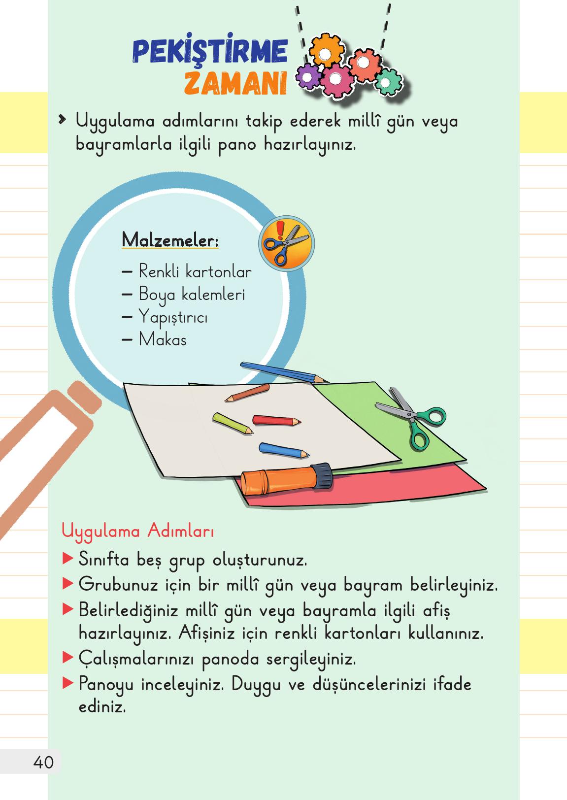 1. Sınıf Meb Yayınları Hayat Bilgisi 2. Kitap Ders Kitabı Sayfa 40 Cevapları