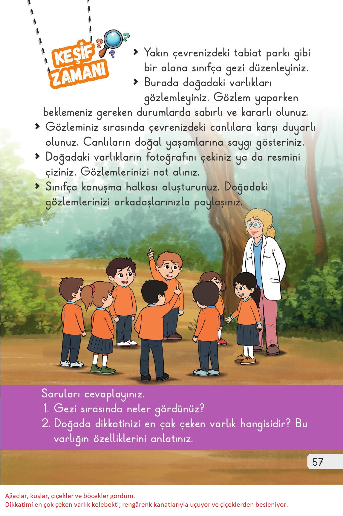 1. Sınıf Meb Yayınları Hayat Bilgisi 2. Kitap Ders Kitabı Sayfa 57 Cevapları