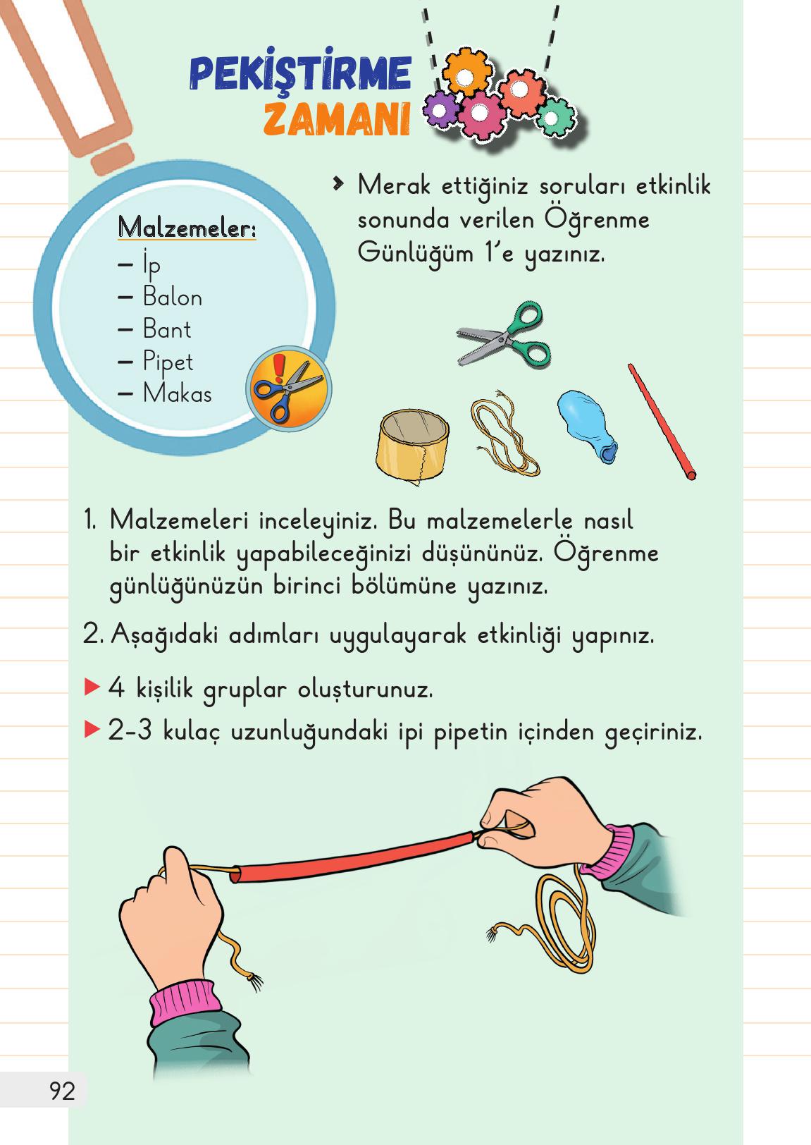 1. Sınıf Meb Yayınları Hayat Bilgisi 2. Kitap Ders Kitabı Sayfa 92 Cevapları