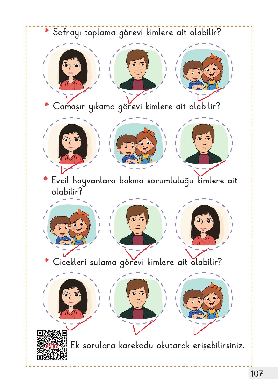 1. Sınıf Meb Yayınları Hayat Bilgisi Ders Kitabı Sayfa 107 Cevapları