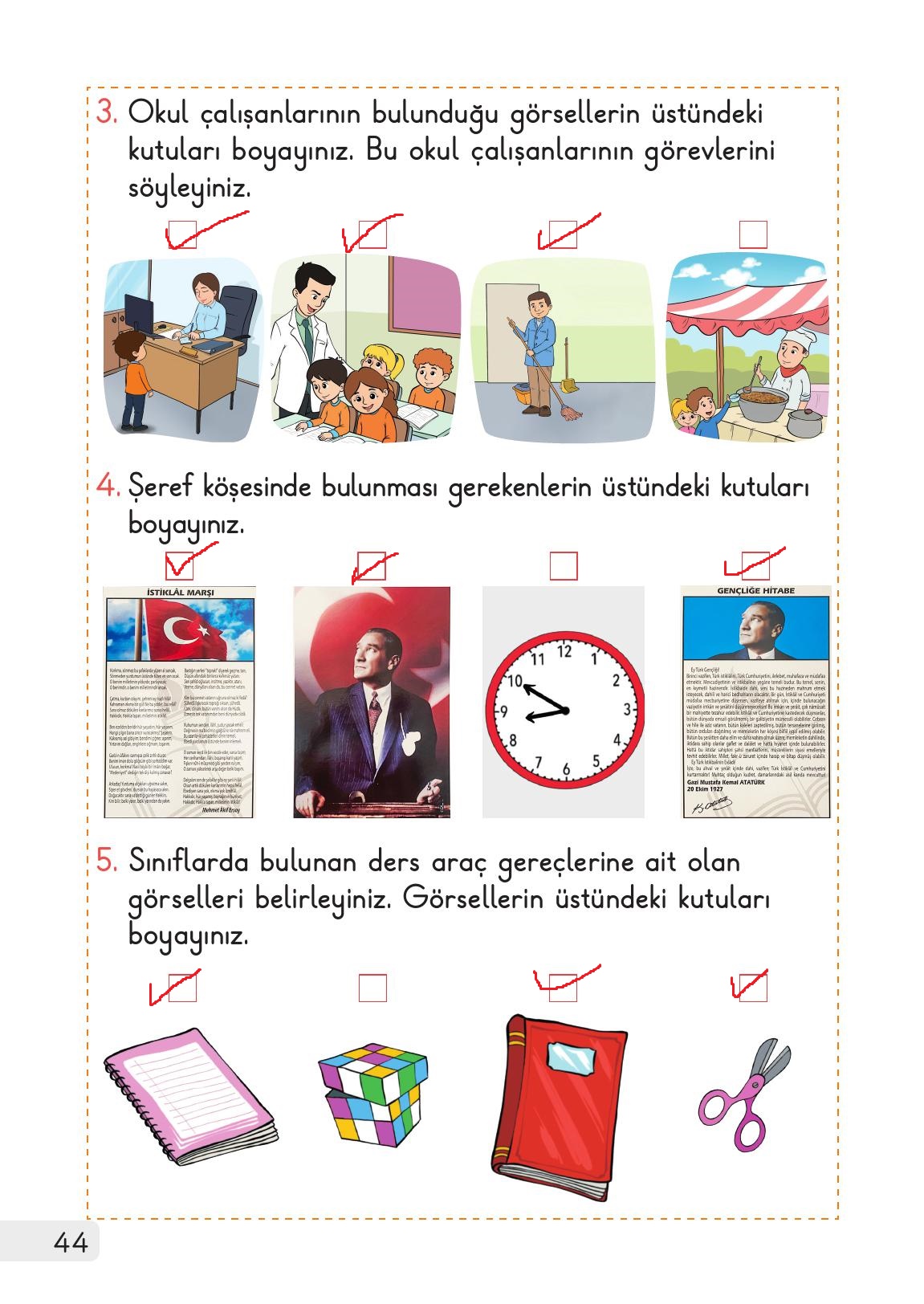1. Sınıf Meb Yayınları Hayat Bilgisi Ders Kitabı Sayfa 44 Cevapları