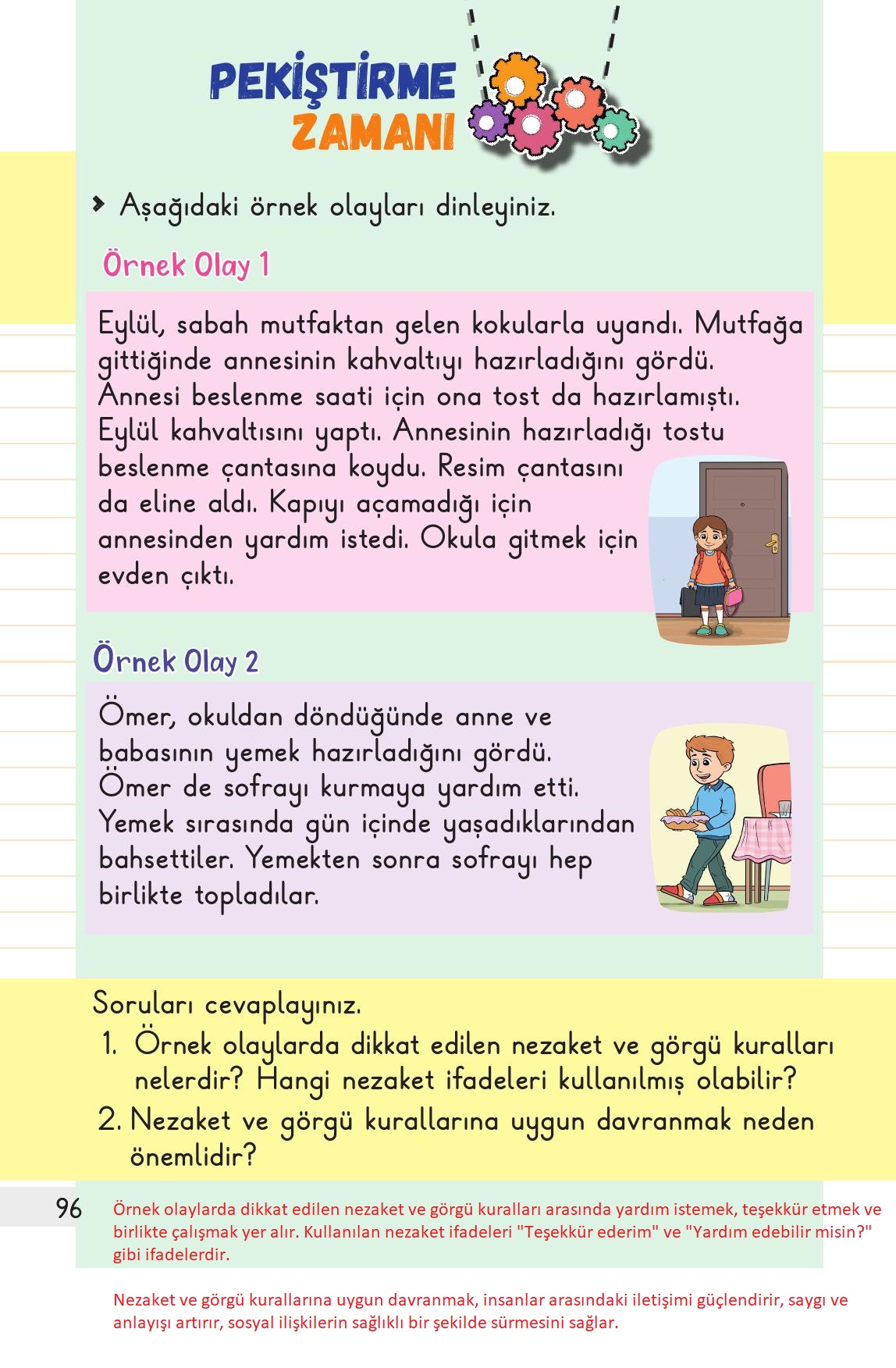 1. Sınıf Meb Yayınları Hayat Bilgisi Ders Kitabı Sayfa 96 Cevapları