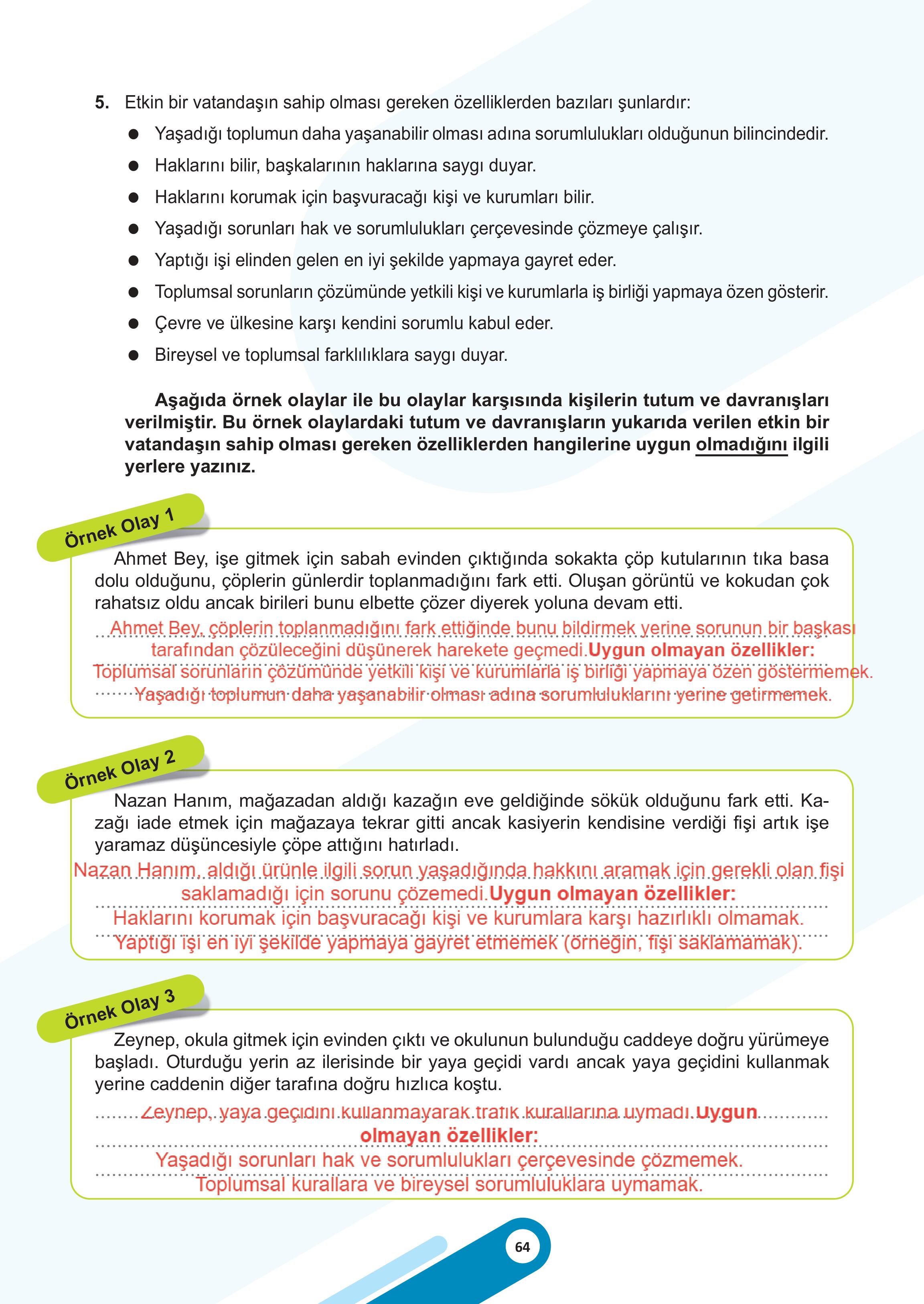 5. Sınıf Meb Yayınları Sosyal Bilgiler 2. Kitap Ders Kitabı Sayfa 64 Cevapları