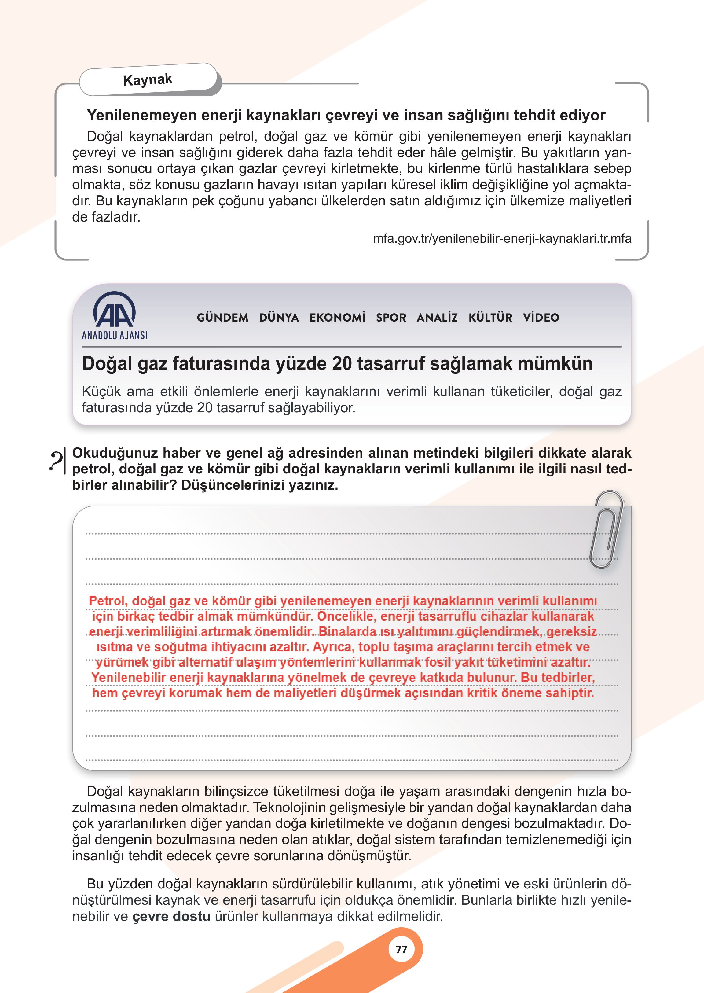 5. Sınıf Meb Yayınları Sosyal Bilgiler 2. Kitap Ders Kitabı Sayfa 77 Cevapları
