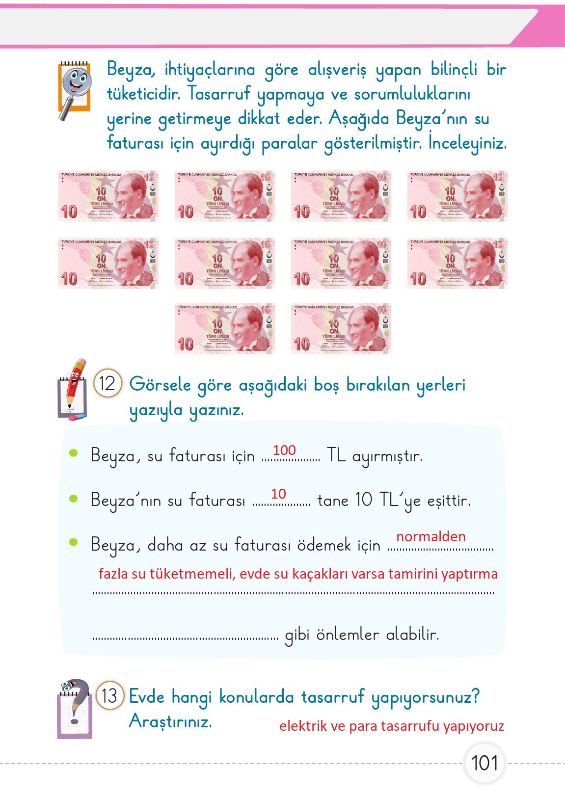 1. Sınıf Meb Yayınları 2. Kitap Matematik Ders Kitabı Sayfa 101 Cevapları