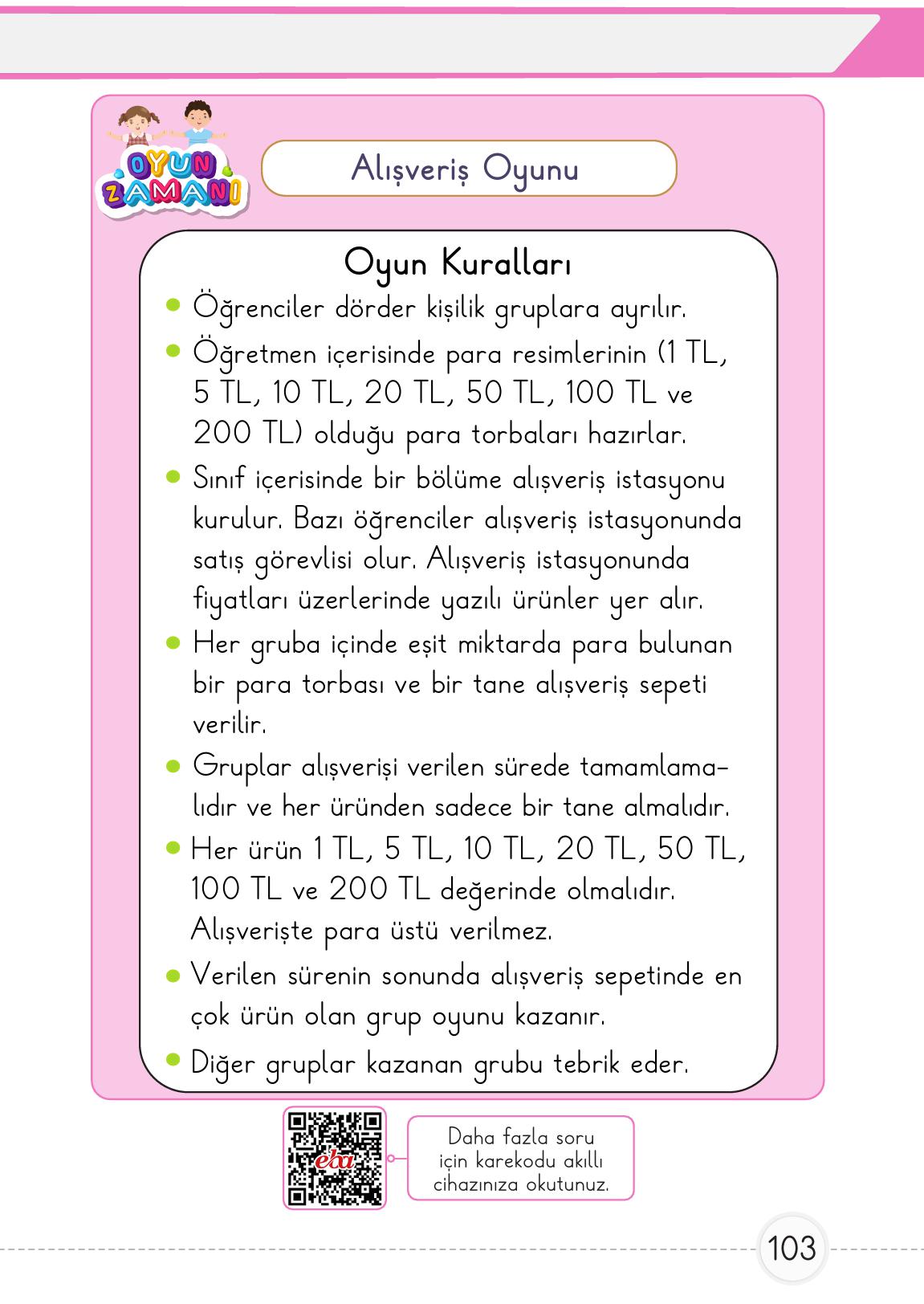 1. Sınıf Meb Yayınları 2. Kitap Matematik Ders Kitabı Sayfa 103 Cevapları