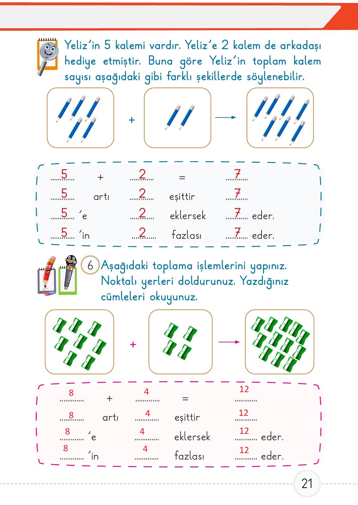 1. Sınıf Meb Yayınları 2. Kitap Matematik Ders Kitabı Sayfa 21 Cevapları
