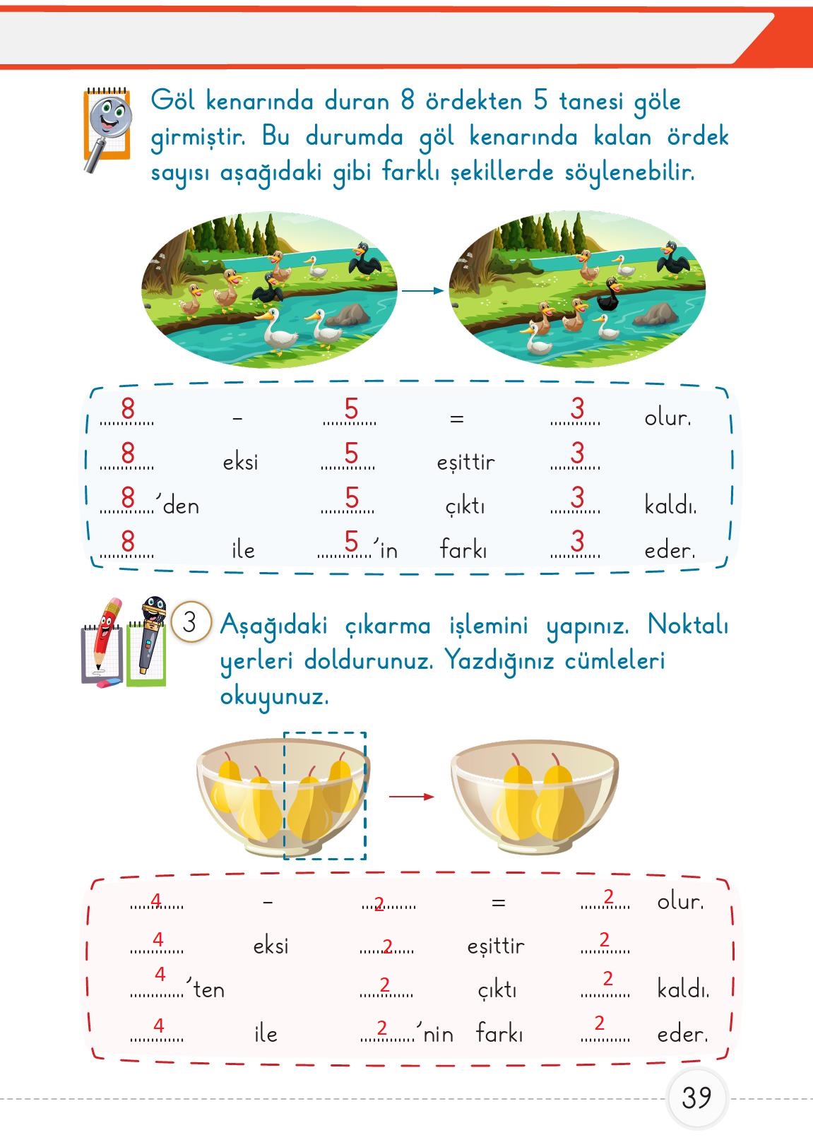 1. Sınıf Meb Yayınları 2. Kitap Matematik Ders Kitabı Sayfa 39 Cevapları