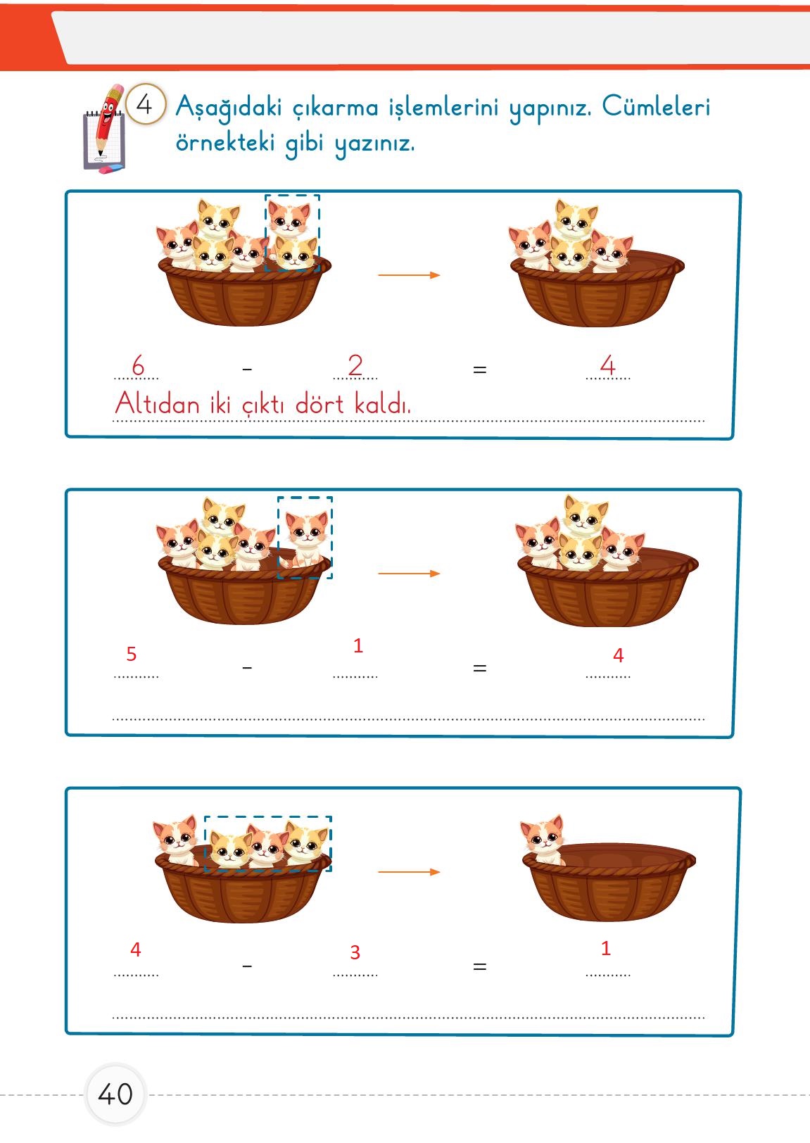 1. Sınıf Meb Yayınları 2. Kitap Matematik Ders Kitabı Sayfa 40 Cevapları