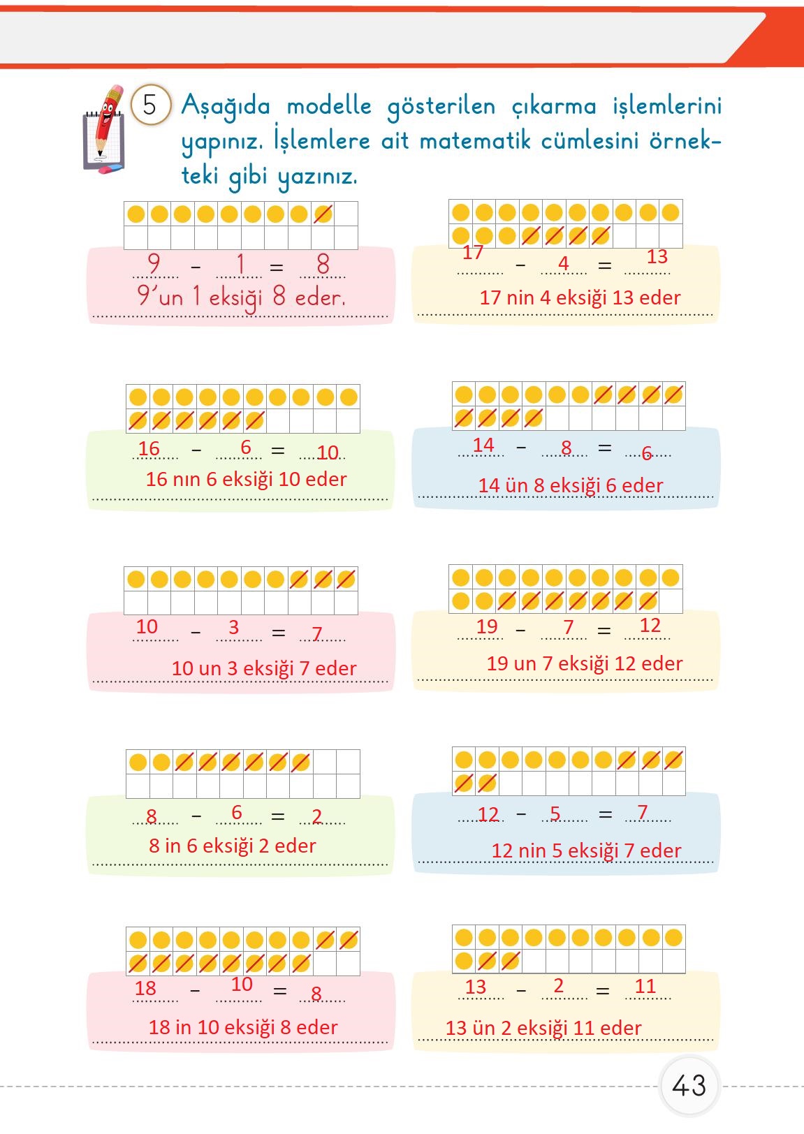 1. Sınıf Meb Yayınları 2. Kitap Matematik Ders Kitabı Sayfa 43 Cevapları