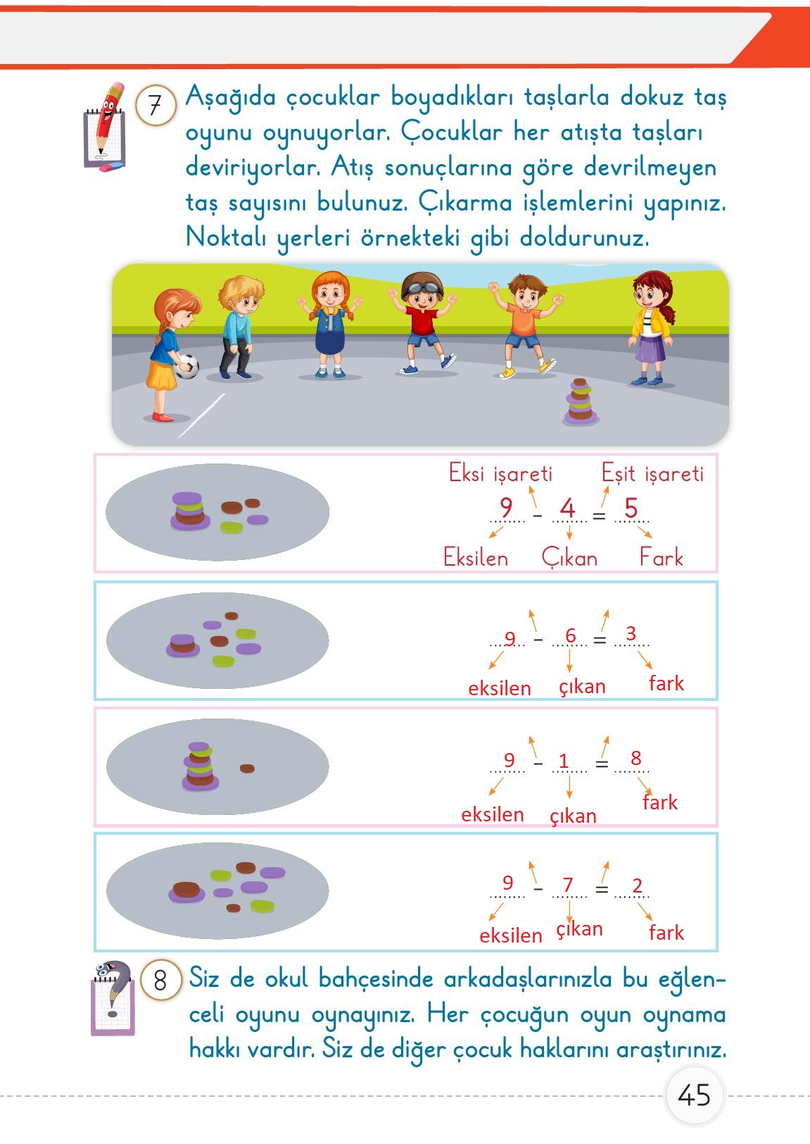 1. Sınıf Meb Yayınları 2. Kitap Matematik Ders Kitabı Sayfa 45 Cevapları