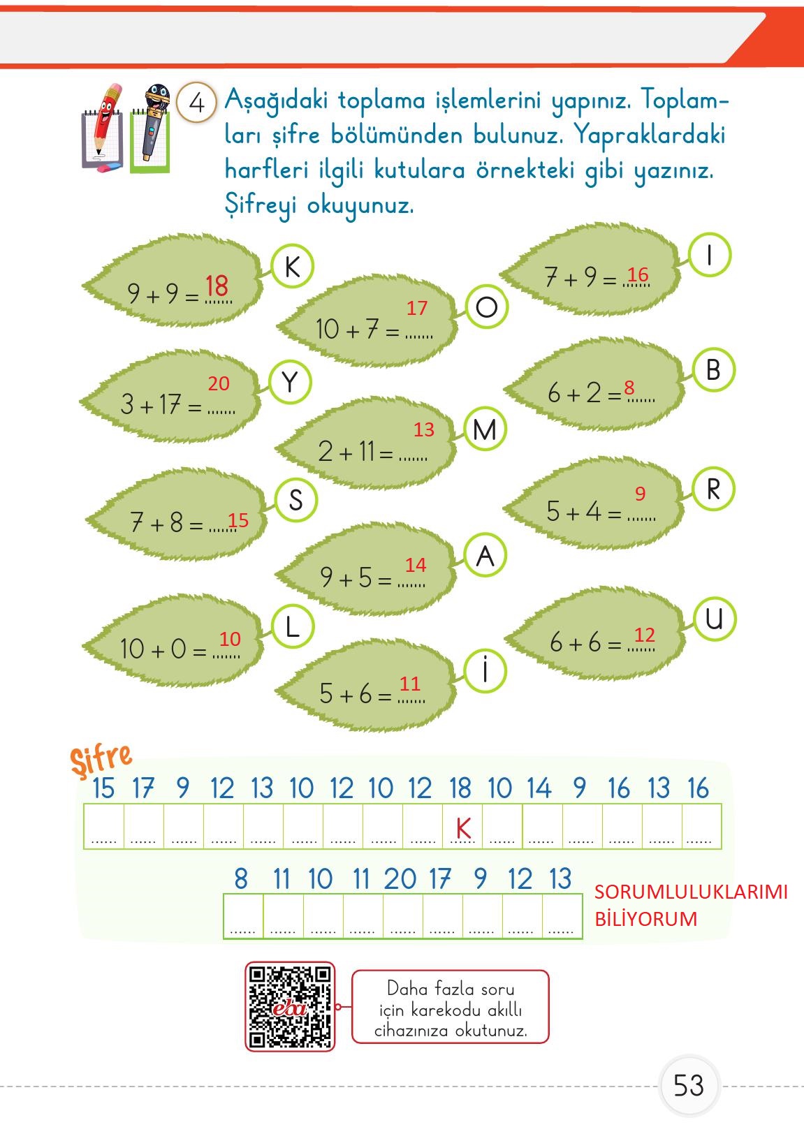 1. Sınıf Meb Yayınları 2. Kitap Matematik Ders Kitabı Sayfa 53 Cevapları