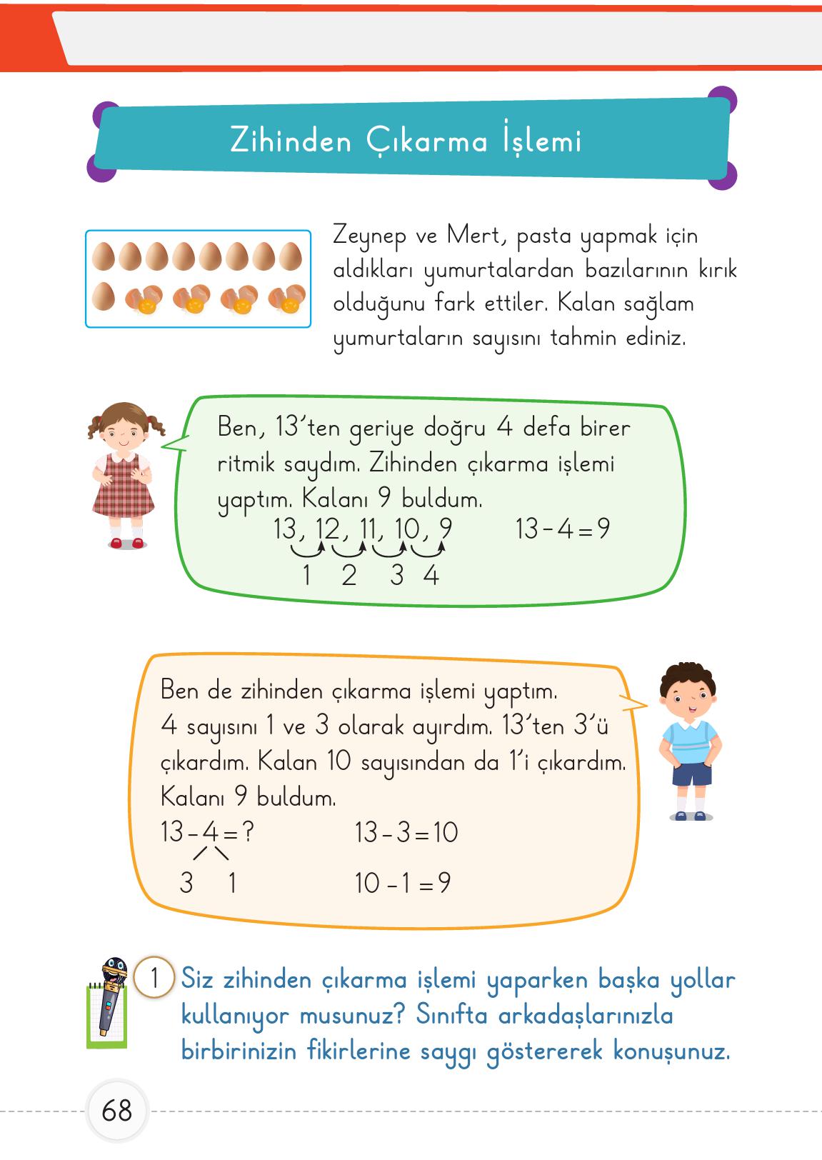 1. Sınıf Meb Yayınları 2. Kitap Matematik Ders Kitabı Sayfa 68 Cevapları