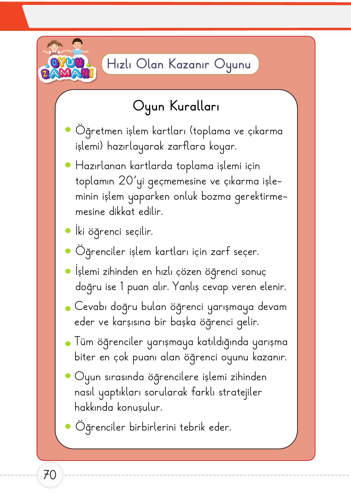 1. Sınıf Meb Yayınları 2. Kitap Matematik Ders Kitabı Sayfa 70 Cevapları