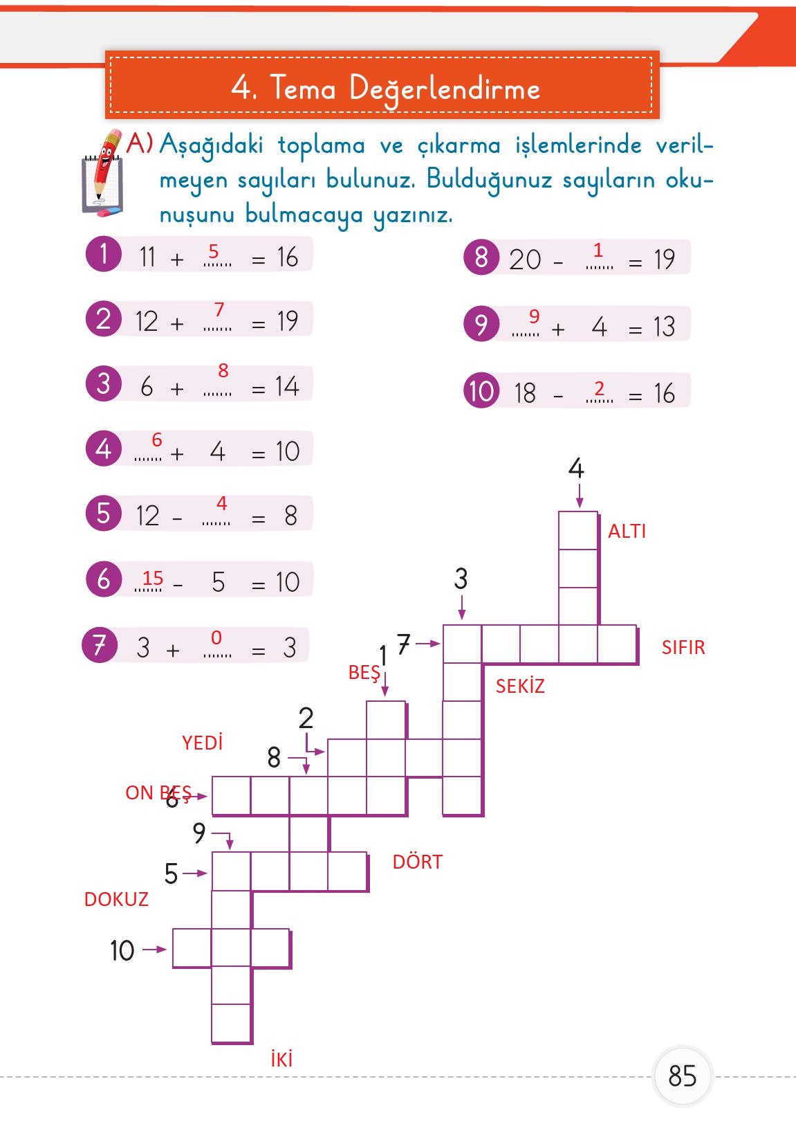 1. Sınıf Meb Yayınları 2. Kitap Matematik Ders Kitabı Sayfa 85 Cevapları