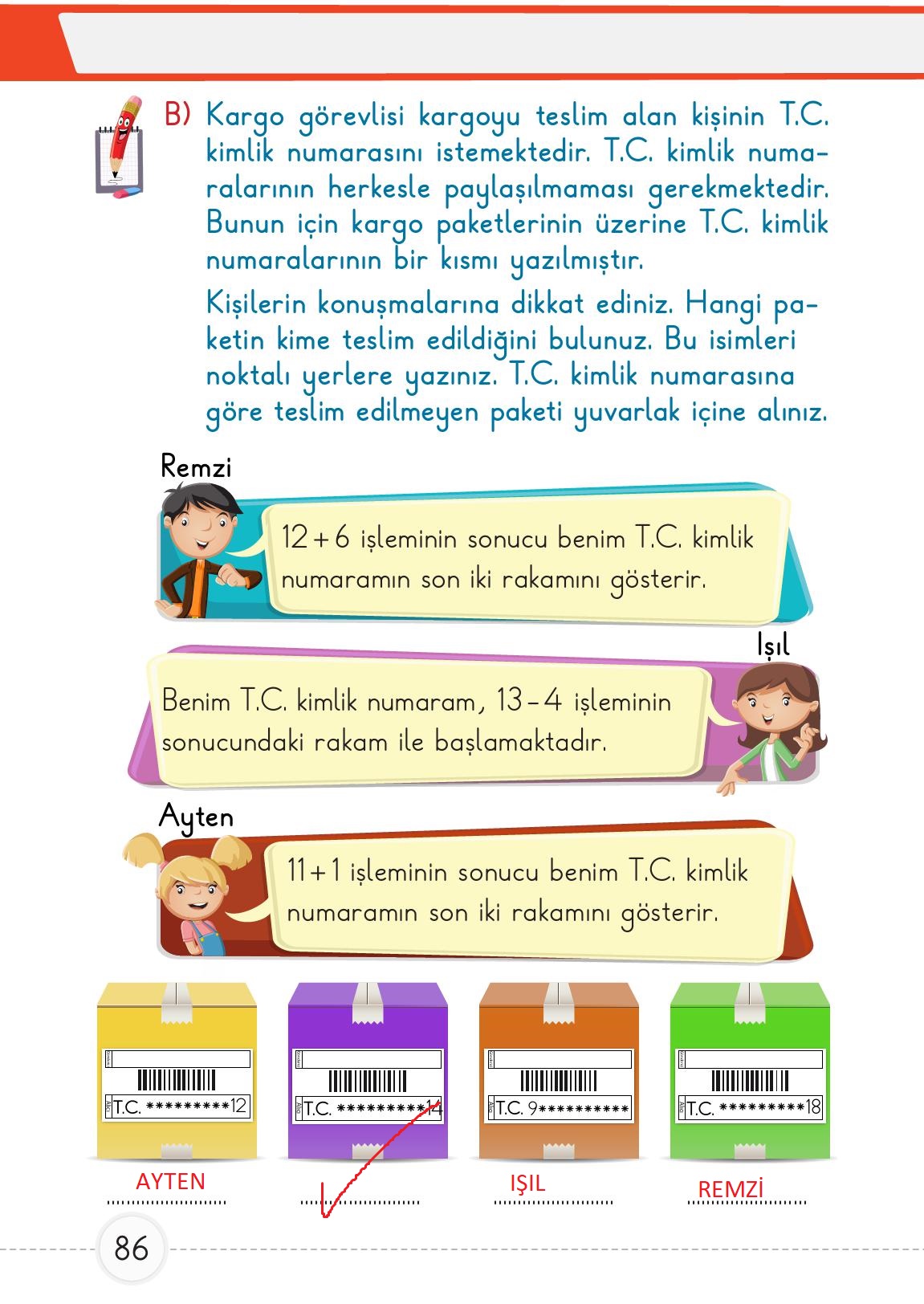 1. Sınıf Meb Yayınları 2. Kitap Matematik Ders Kitabı Sayfa 86 Cevapları