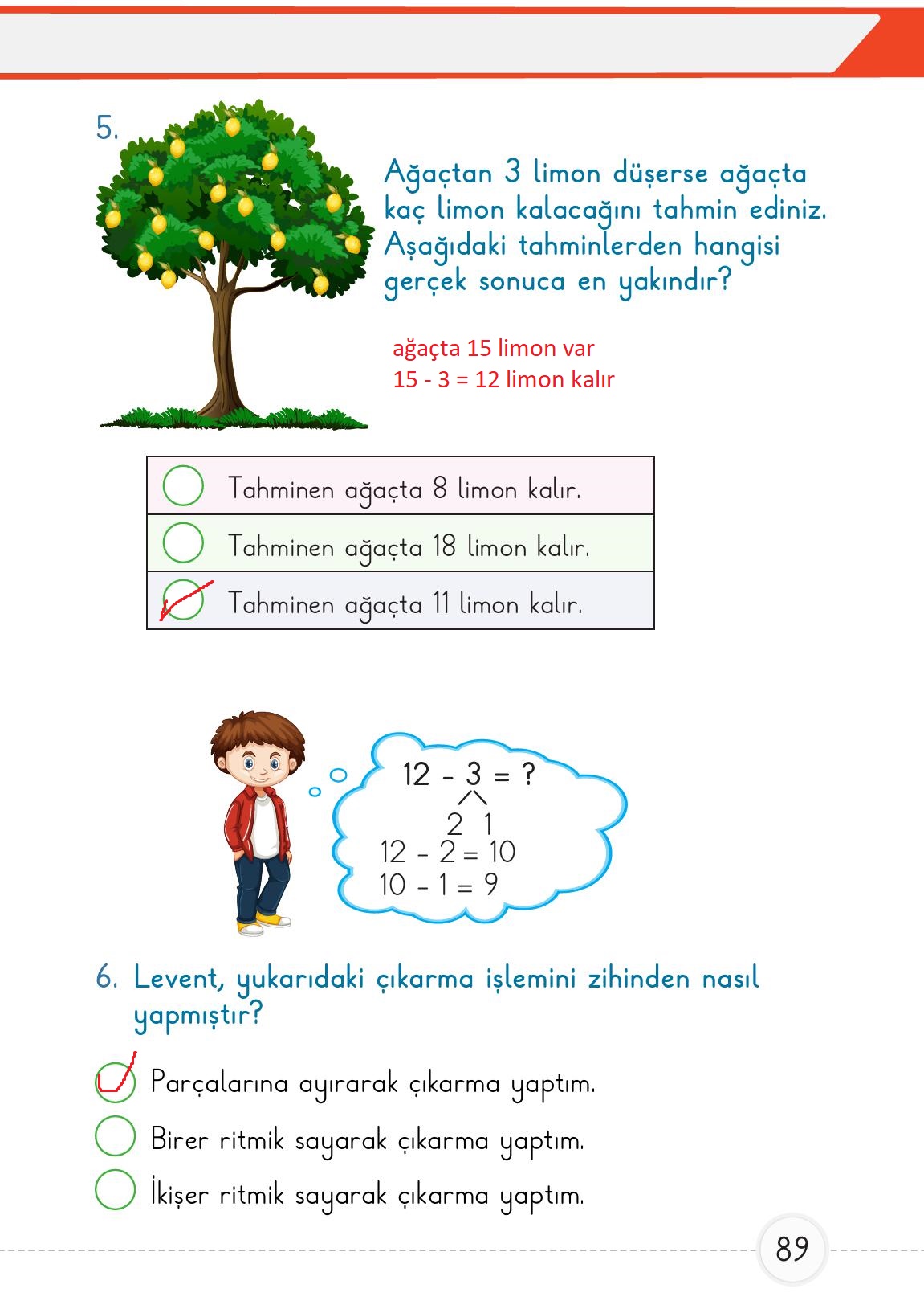 1. Sınıf Meb Yayınları 2. Kitap Matematik Ders Kitabı Sayfa 89 Cevapları