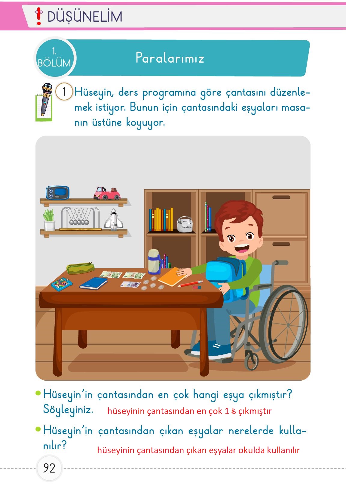 1. Sınıf Meb Yayınları 2. Kitap Matematik Ders Kitabı Sayfa 92 Cevapları