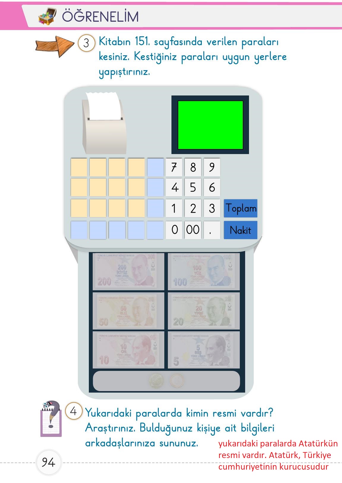 1. Sınıf Meb Yayınları 2. Kitap Matematik Ders Kitabı Sayfa 94 Cevapları