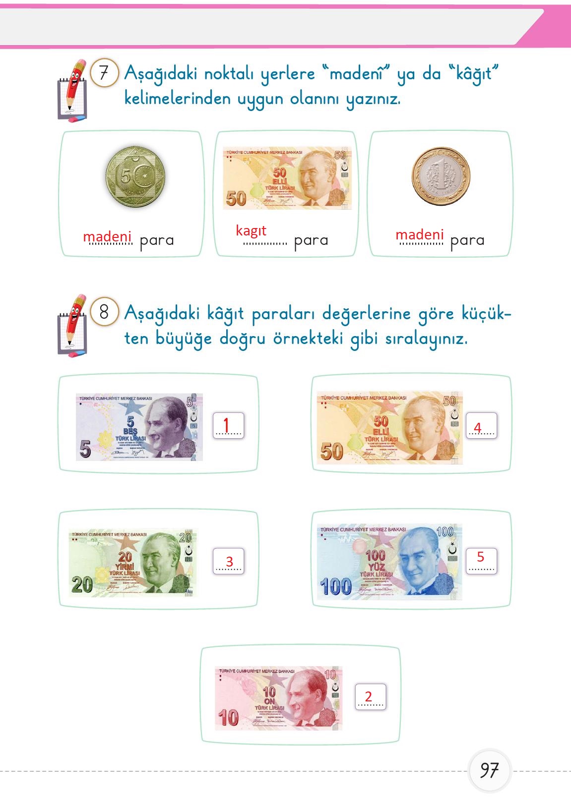 1. Sınıf Meb Yayınları 2. Kitap Matematik Ders Kitabı Sayfa 97 Cevapları