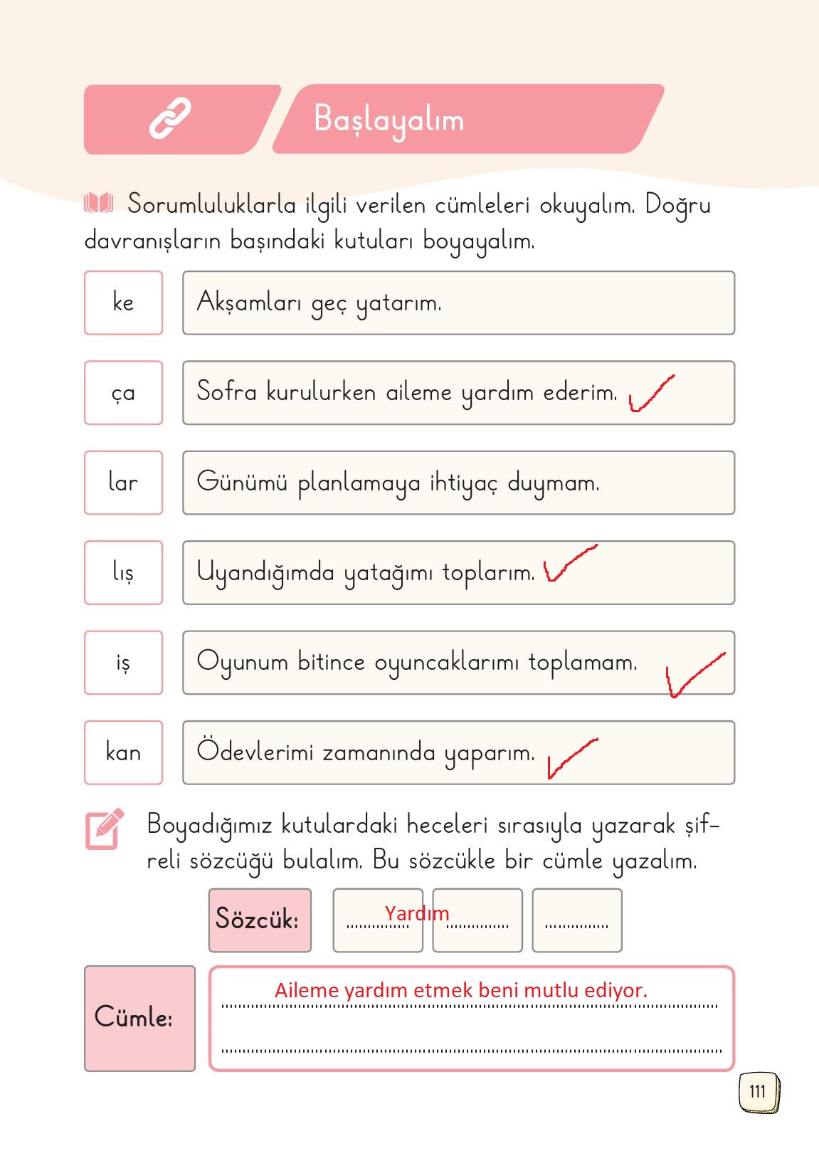 1. Sınıf Meb Yayınları 2. Kitap Türkçe Ders Kitabı Sayfa 111 Cevapları