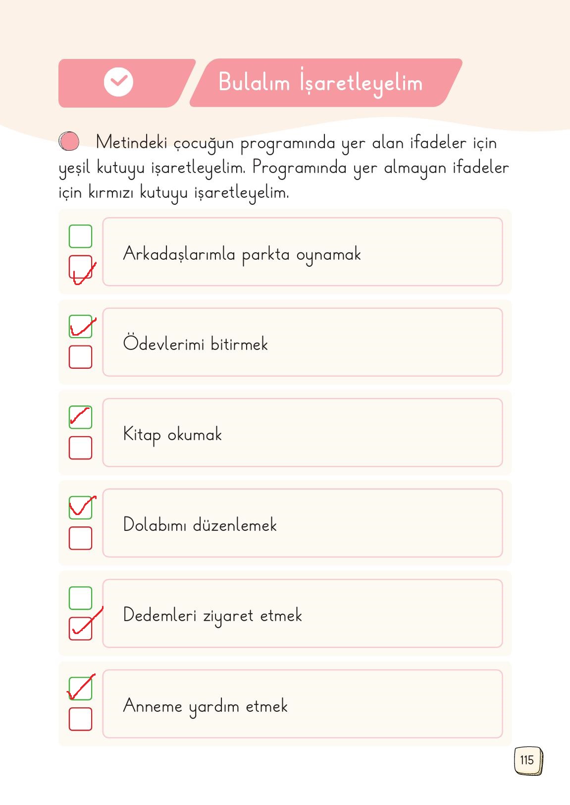 1. Sınıf Meb Yayınları 2. Kitap Türkçe Ders Kitabı Sayfa 115 Cevapları