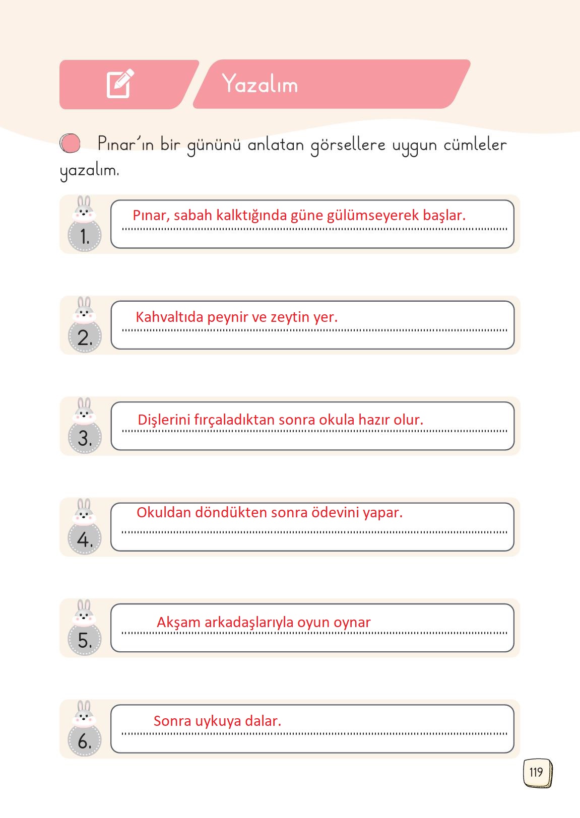 1. Sınıf Meb Yayınları 2. Kitap Türkçe Ders Kitabı Sayfa 119 Cevapları