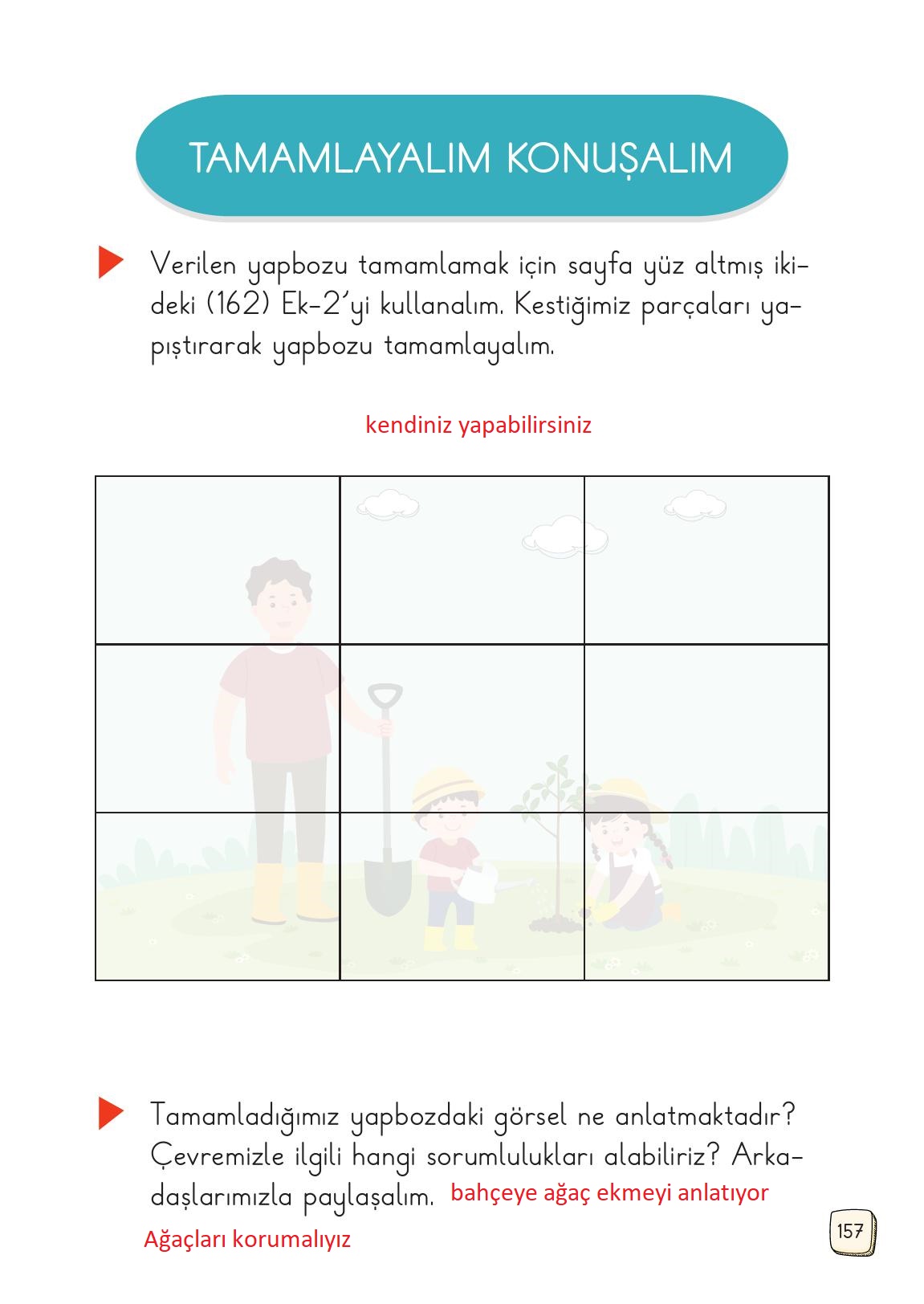 1. Sınıf Meb Yayınları 2. Kitap Türkçe Ders Kitabı Sayfa 157 Cevapları
