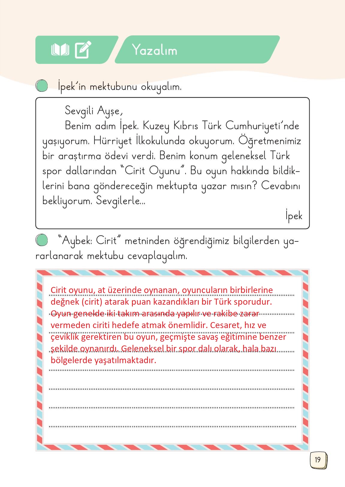 1. Sınıf Meb Yayınları 2. Kitap Türkçe Ders Kitabı Sayfa 19 Cevapları