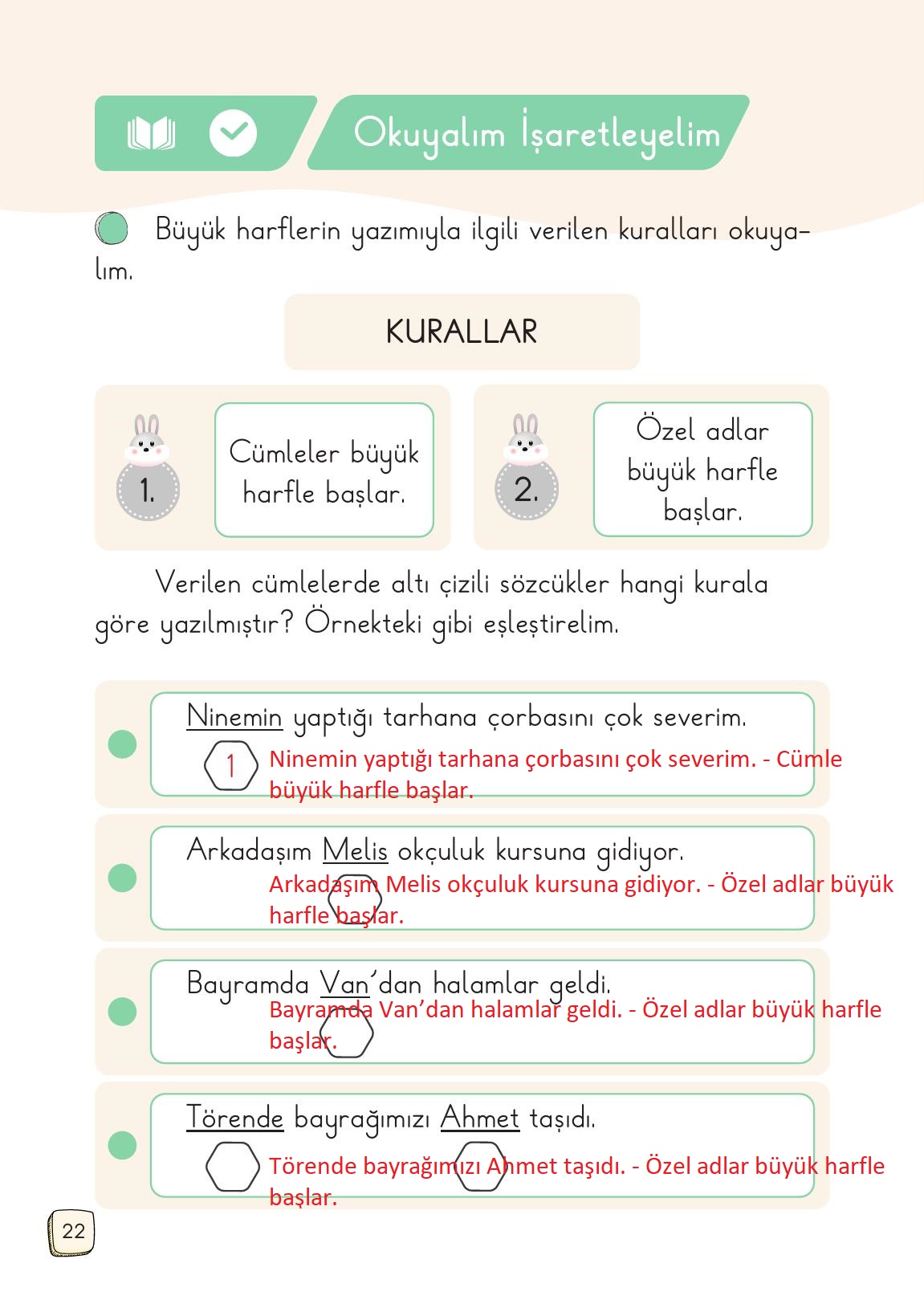 1. Sınıf Meb Yayınları 2. Kitap Türkçe Ders Kitabı Sayfa 22 Cevapları