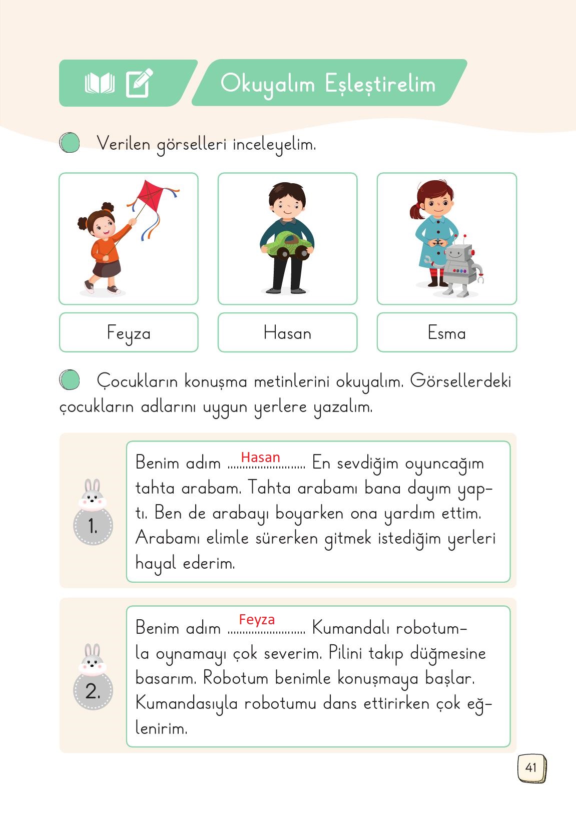 1. Sınıf Meb Yayınları 2. Kitap Türkçe Ders Kitabı Sayfa 41 Cevapları