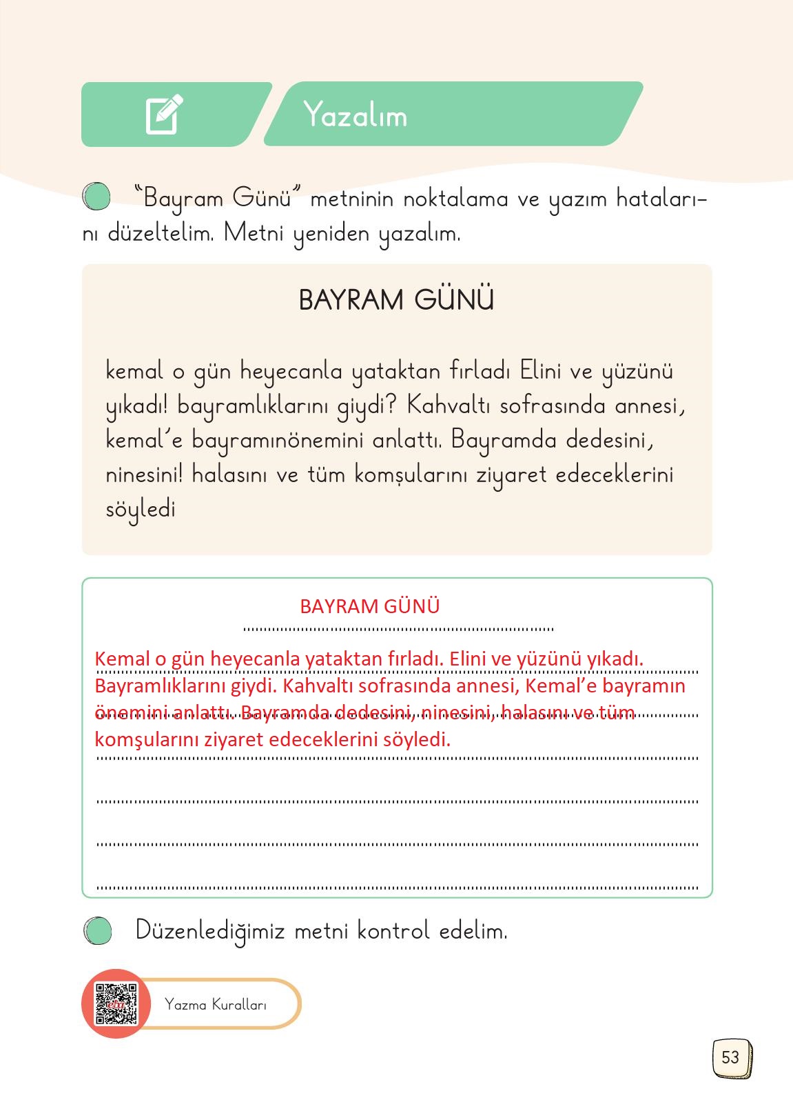 1. Sınıf Meb Yayınları 2. Kitap Türkçe Ders Kitabı Sayfa 53 Cevapları
