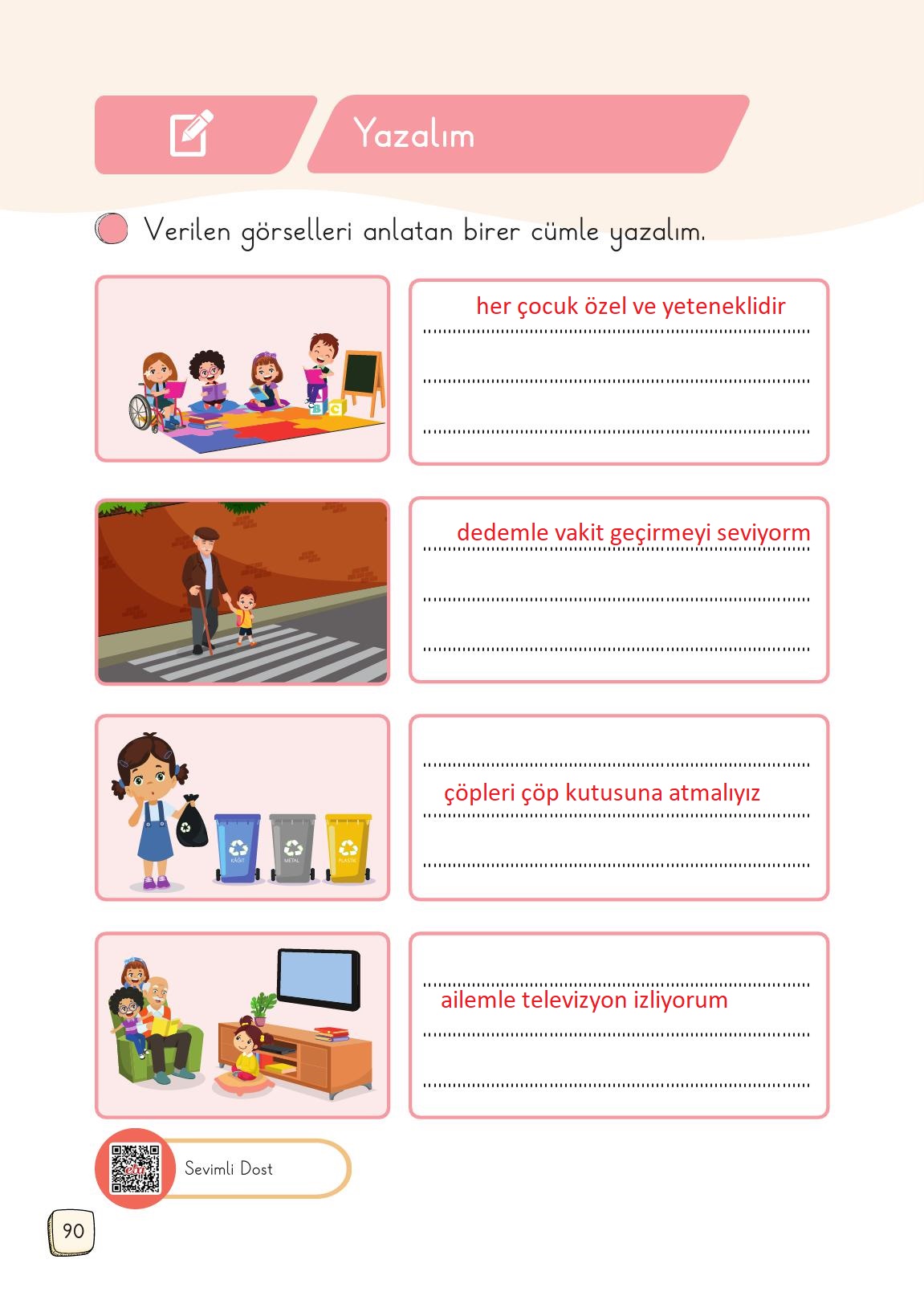 1. Sınıf Meb Yayınları 2. Kitap Türkçe Ders Kitabı Sayfa 90 Cevapları