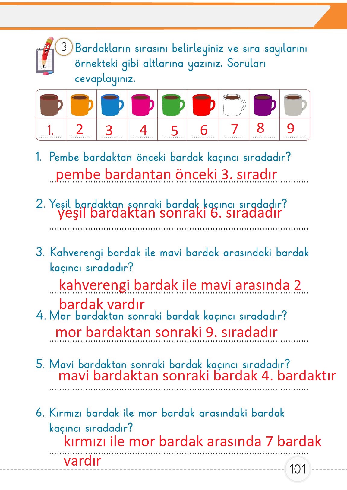 1. Sınıf Meb Yayınları Matematik Ders Kitabı Sayfa 101 Cevapları