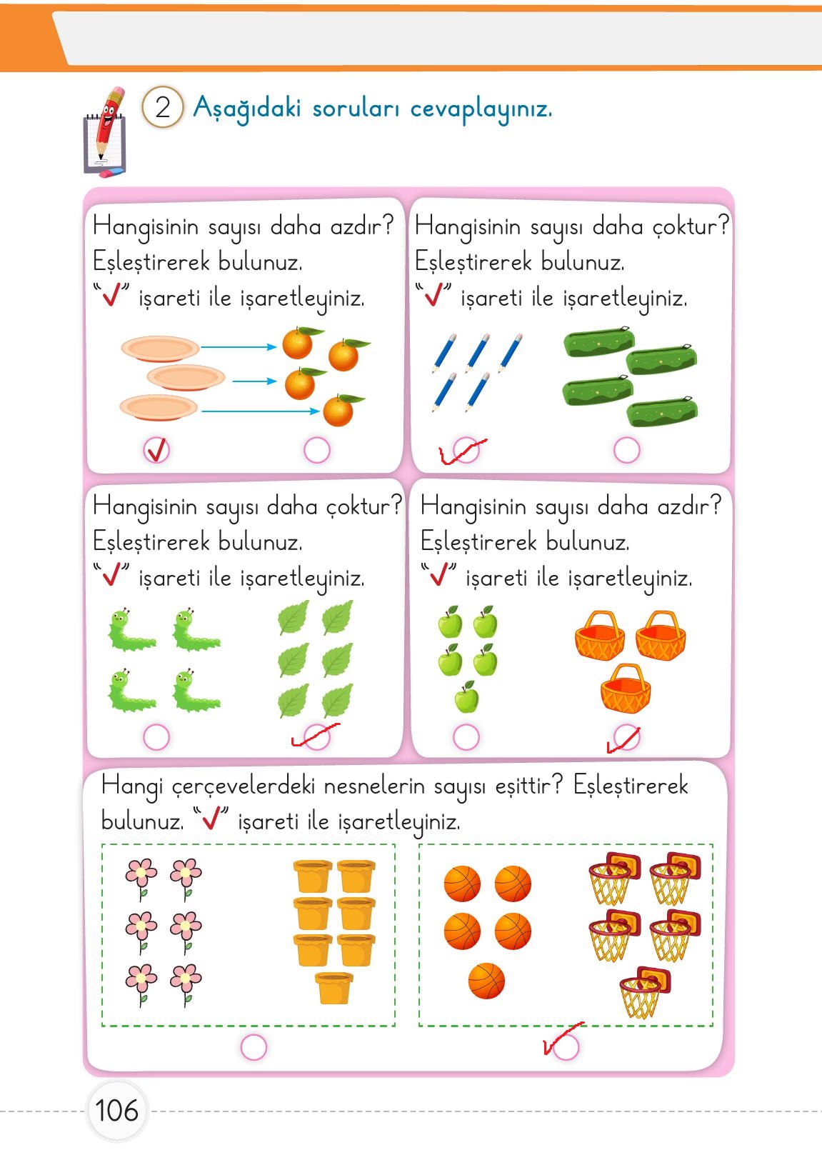 1. Sınıf Meb Yayınları Matematik Ders Kitabı Sayfa 106 Cevapları