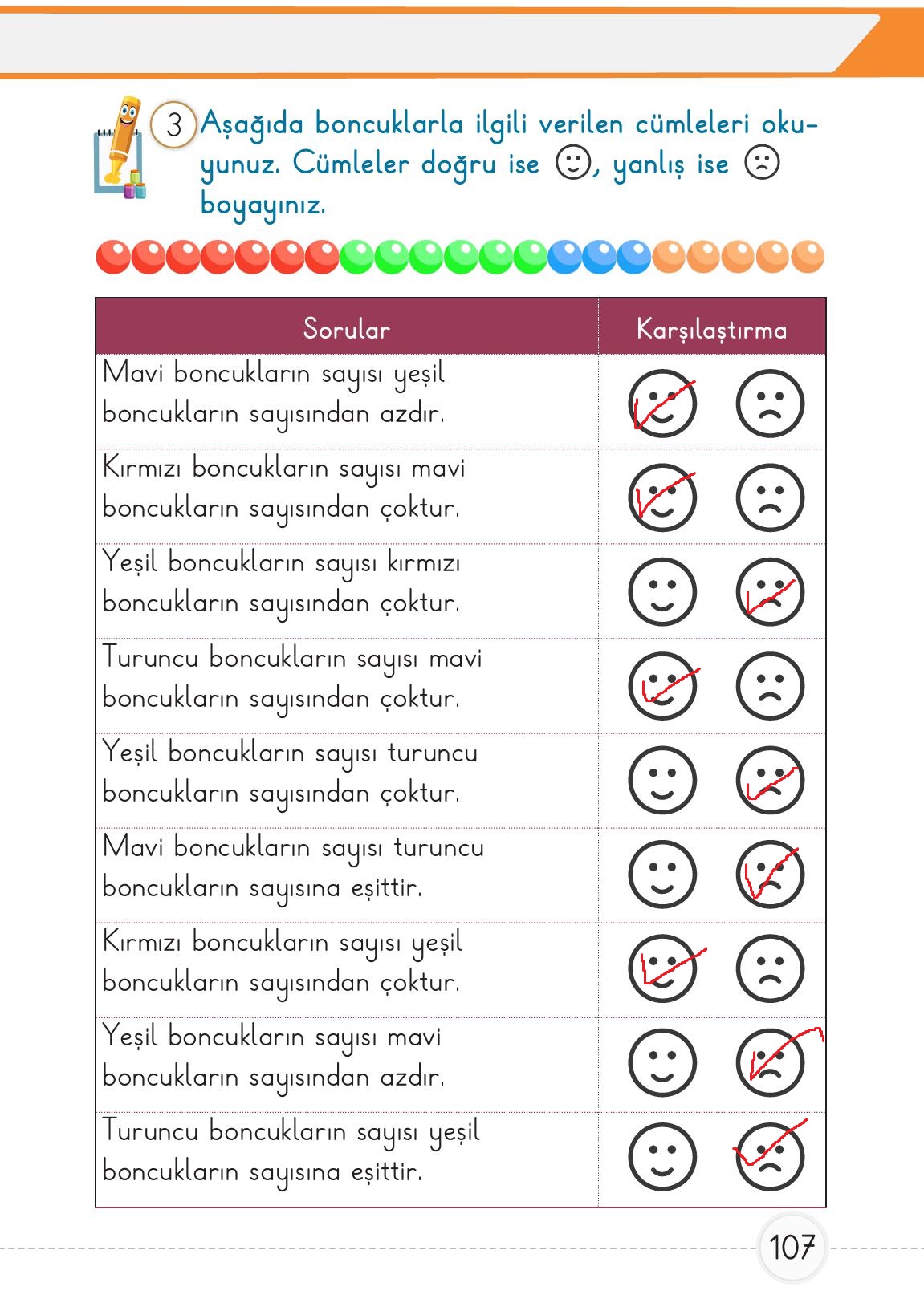 1. Sınıf Meb Yayınları Matematik Ders Kitabı Sayfa 107 Cevapları