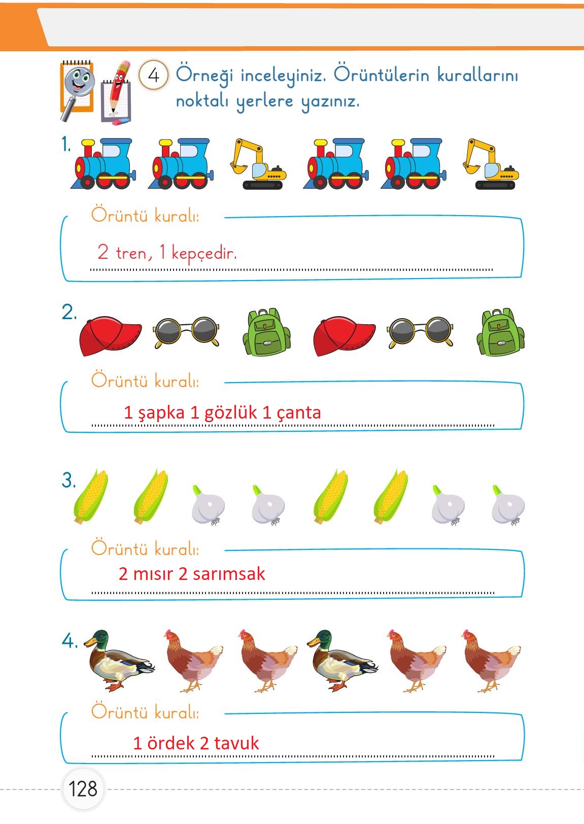1. Sınıf Meb Yayınları Matematik Ders Kitabı Sayfa 128 Cevapları