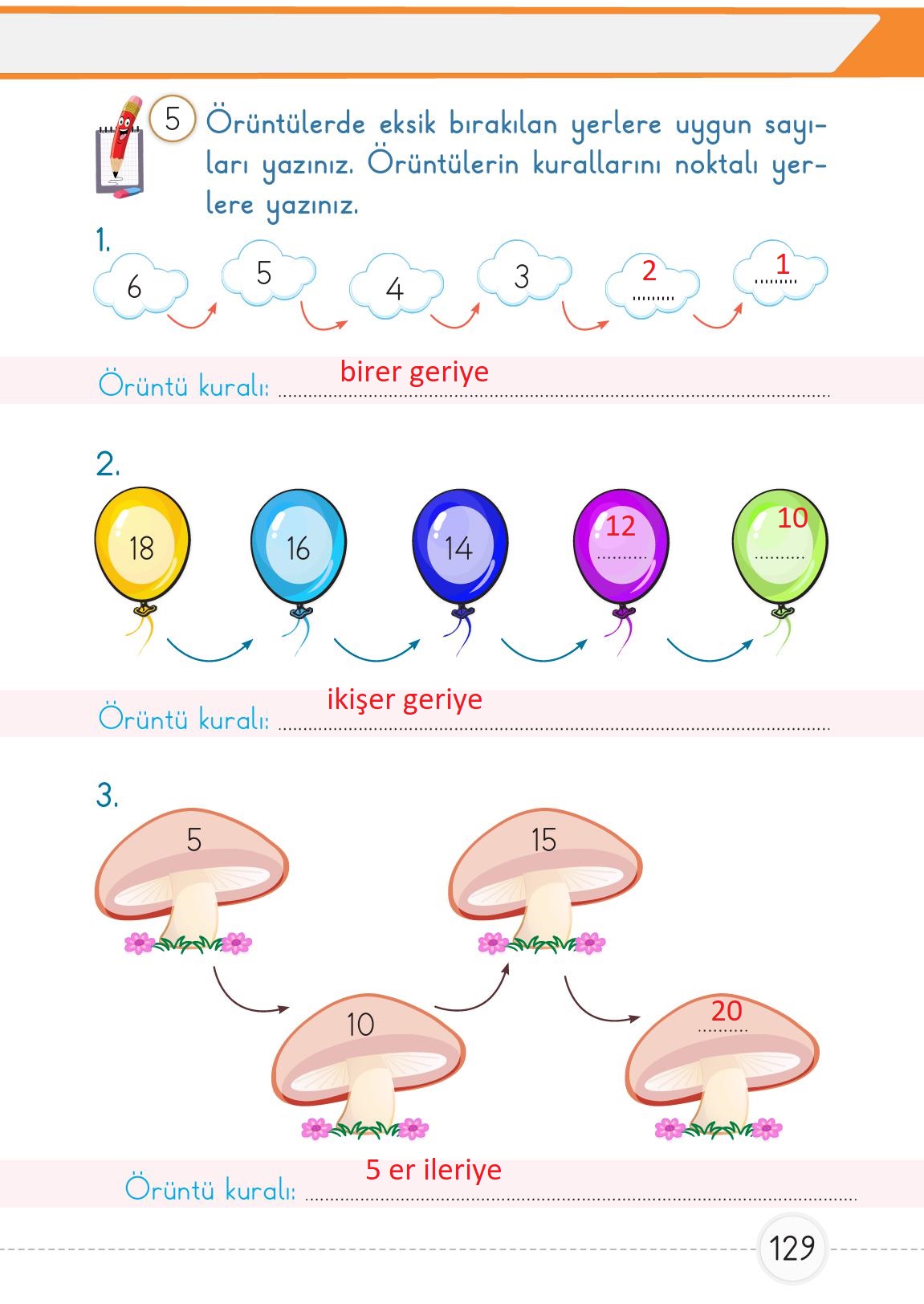 1. Sınıf Meb Yayınları Matematik Ders Kitabı Sayfa 129 Cevapları