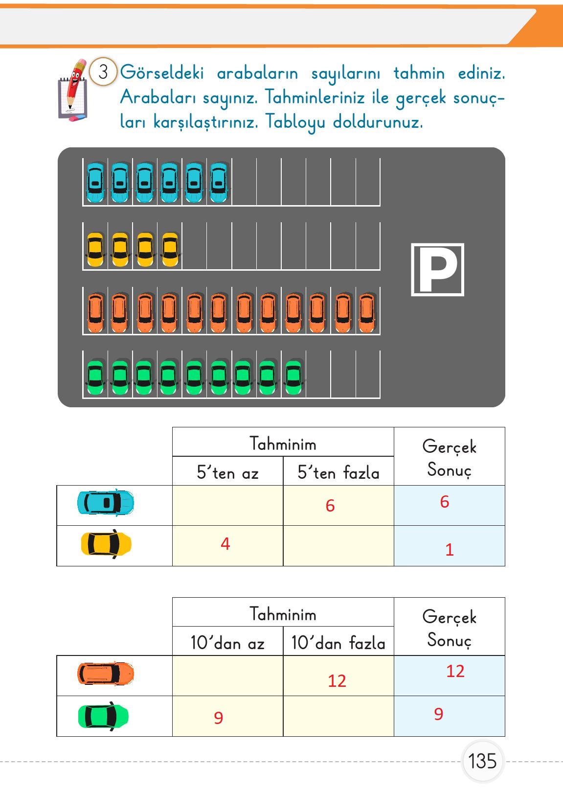 1. Sınıf Meb Yayınları Matematik Ders Kitabı Sayfa 135 Cevapları