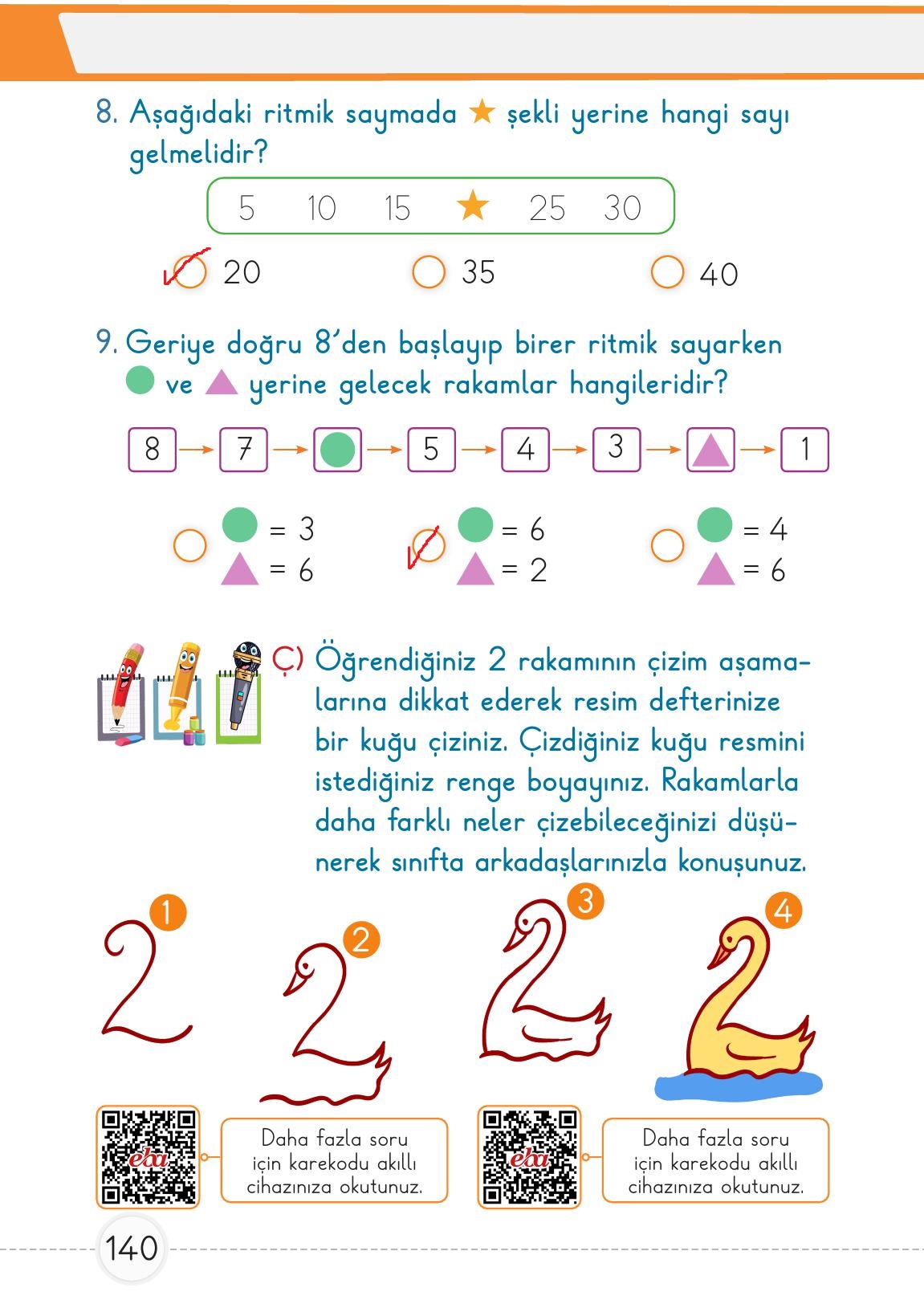 1. Sınıf Meb Yayınları Matematik Ders Kitabı Sayfa 140 Cevapları
