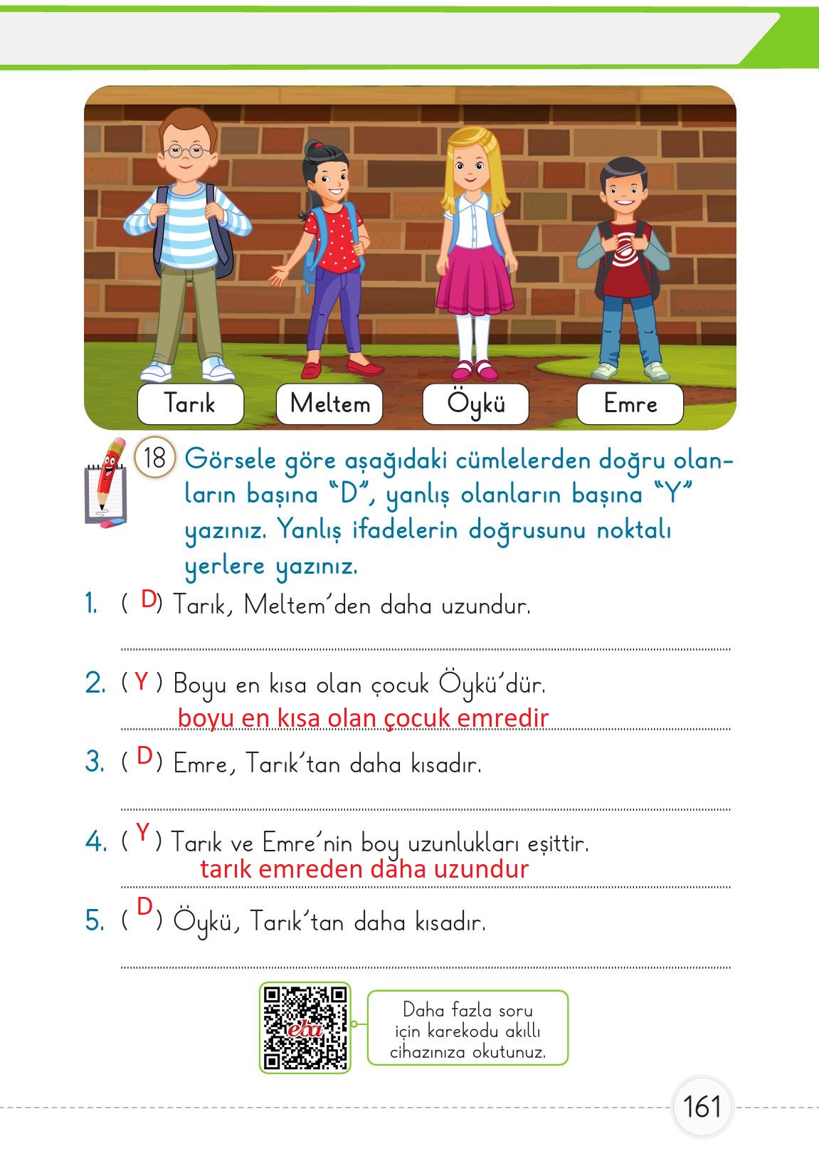 1. Sınıf Meb Yayınları Matematik Ders Kitabı Sayfa 161 Cevapları