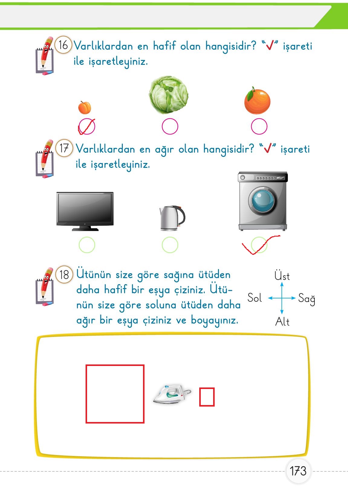 1. Sınıf Meb Yayınları Matematik Ders Kitabı Sayfa 173 Cevapları