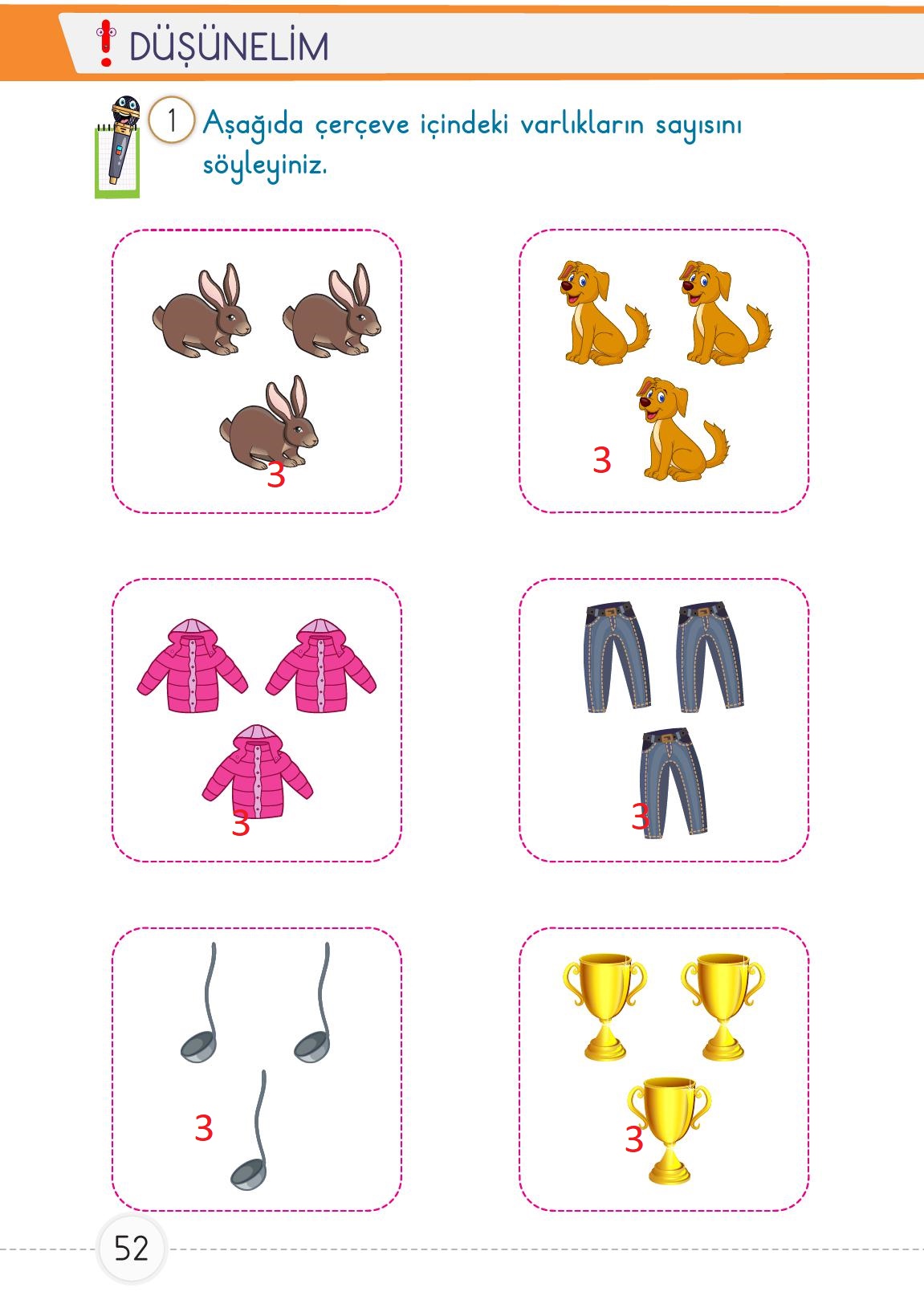 1. Sınıf Meb Yayınları Matematik Ders Kitabı Sayfa 52 Cevapları