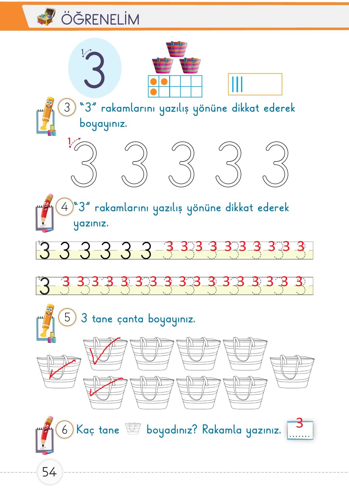 1. Sınıf Meb Yayınları Matematik Ders Kitabı Sayfa 54 Cevapları