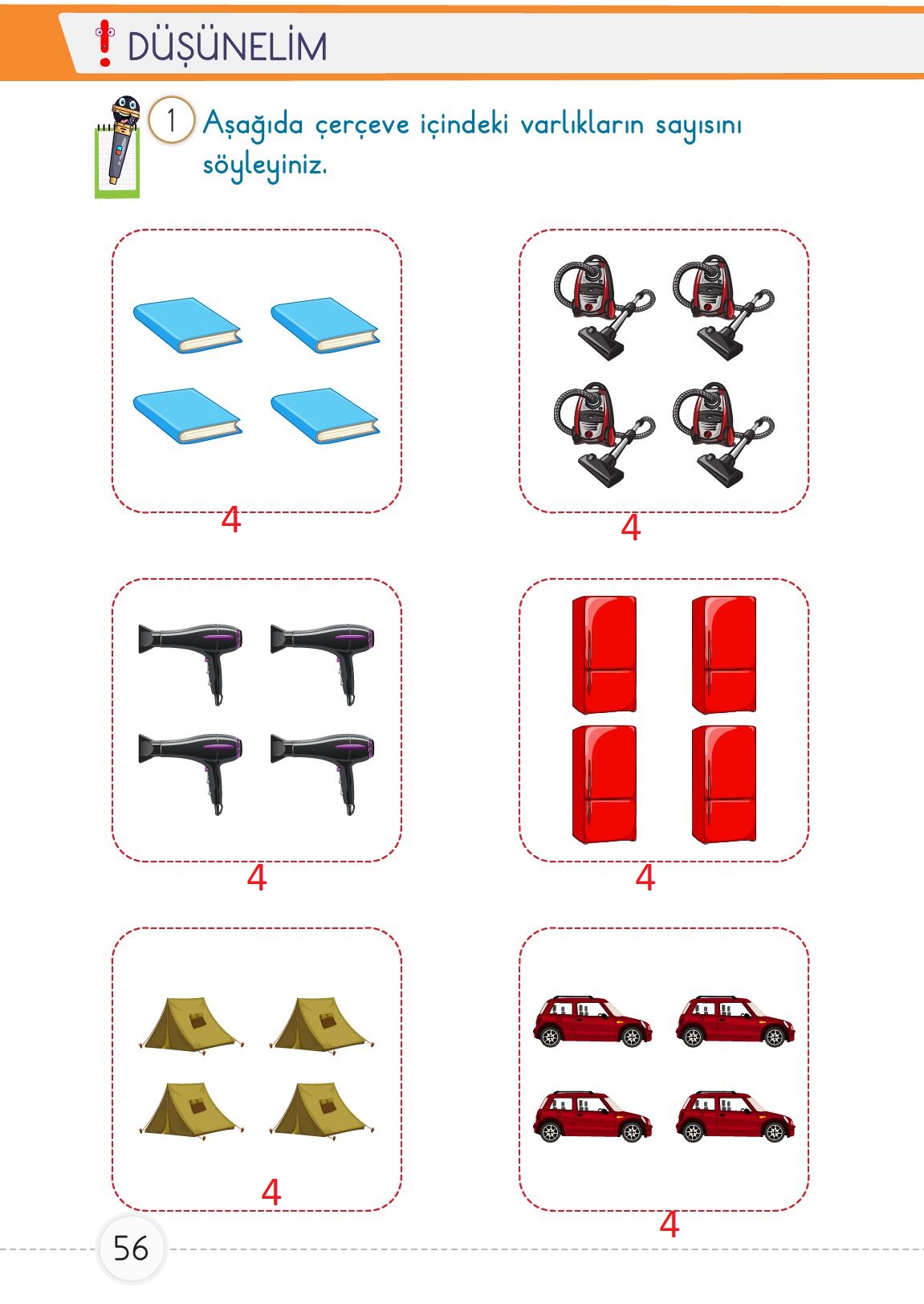 1. Sınıf Meb Yayınları Matematik Ders Kitabı Sayfa 56 Cevapları