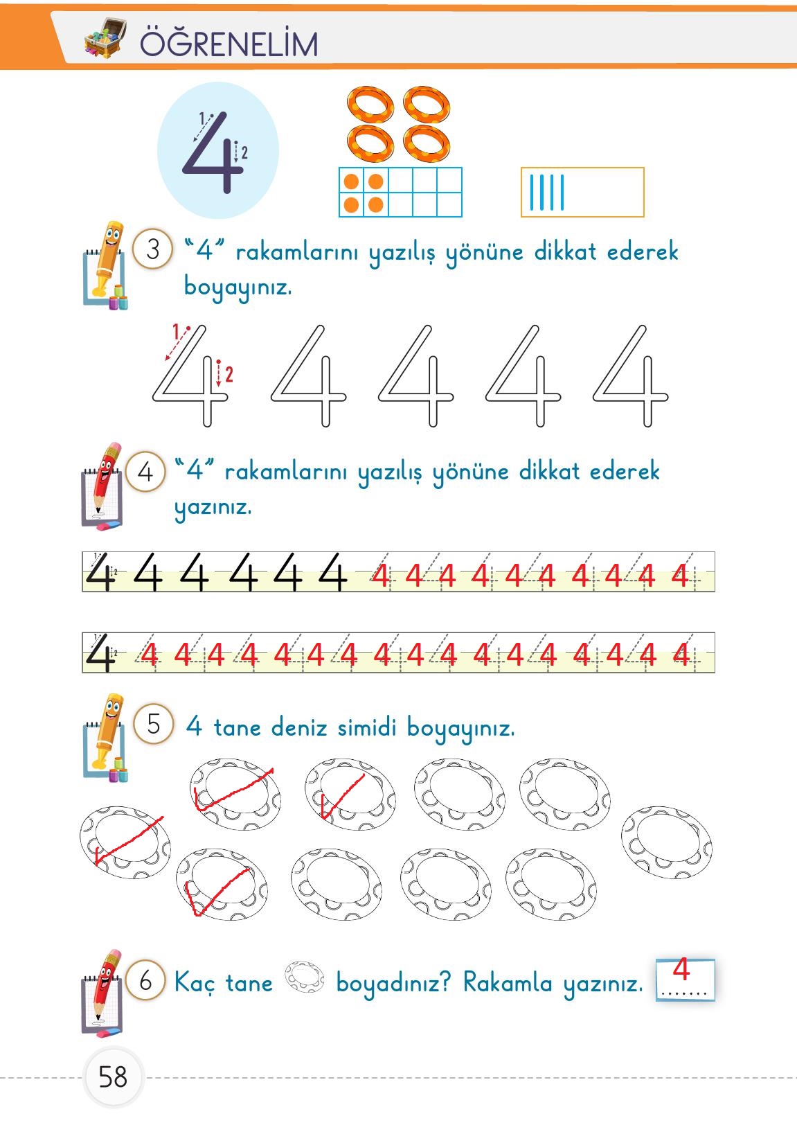 1. Sınıf Meb Yayınları Matematik Ders Kitabı Sayfa 58 Cevapları