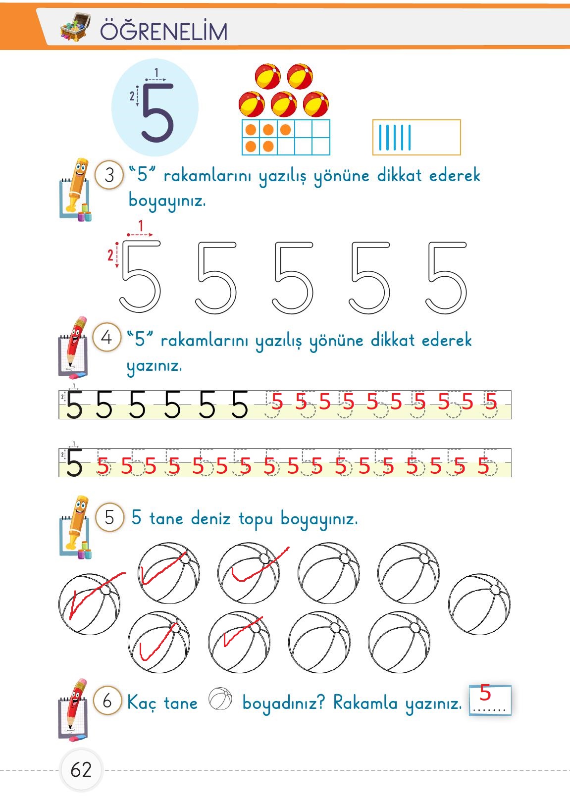 1. Sınıf Meb Yayınları Matematik Ders Kitabı Sayfa 62 Cevapları