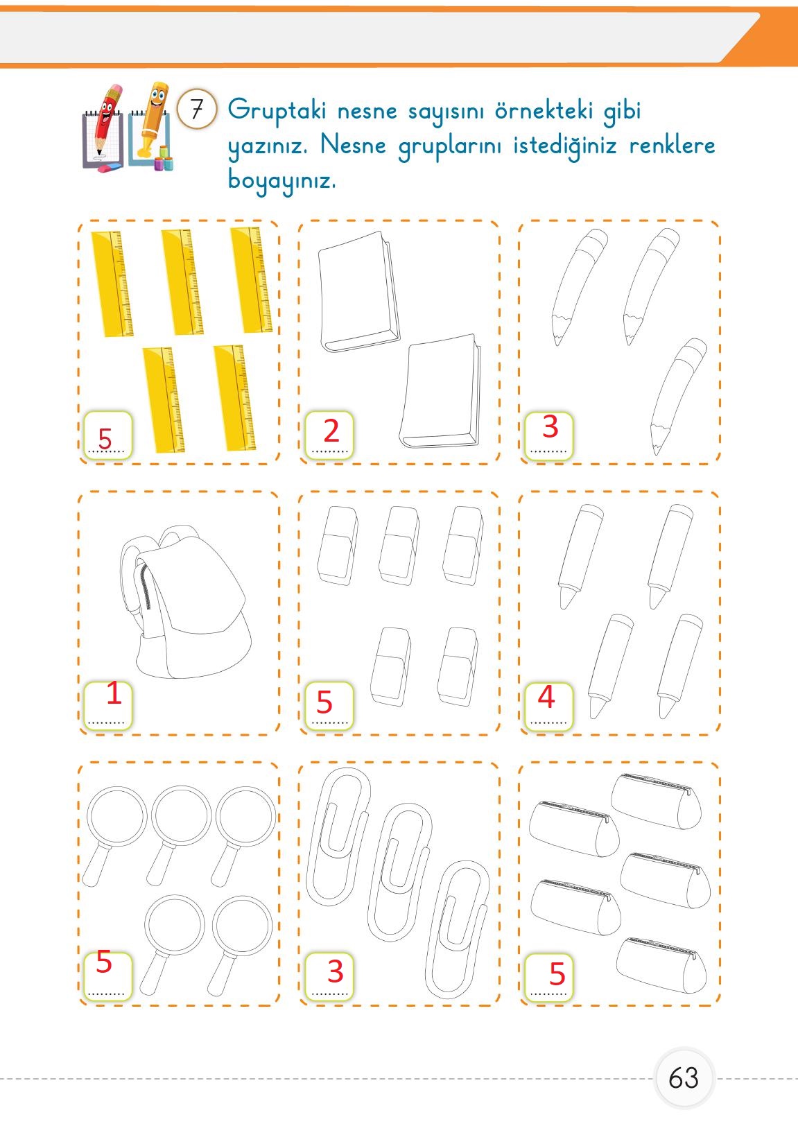1. Sınıf Meb Yayınları Matematik Ders Kitabı Sayfa 63 Cevapları