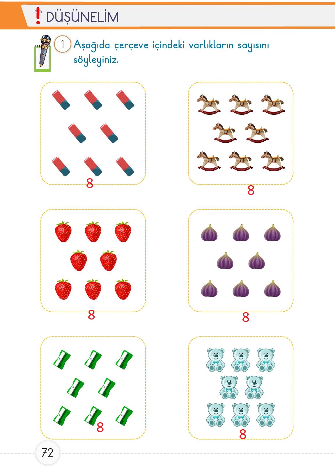 1. Sınıf Meb Yayınları Matematik Ders Kitabı Sayfa 72 Cevapları